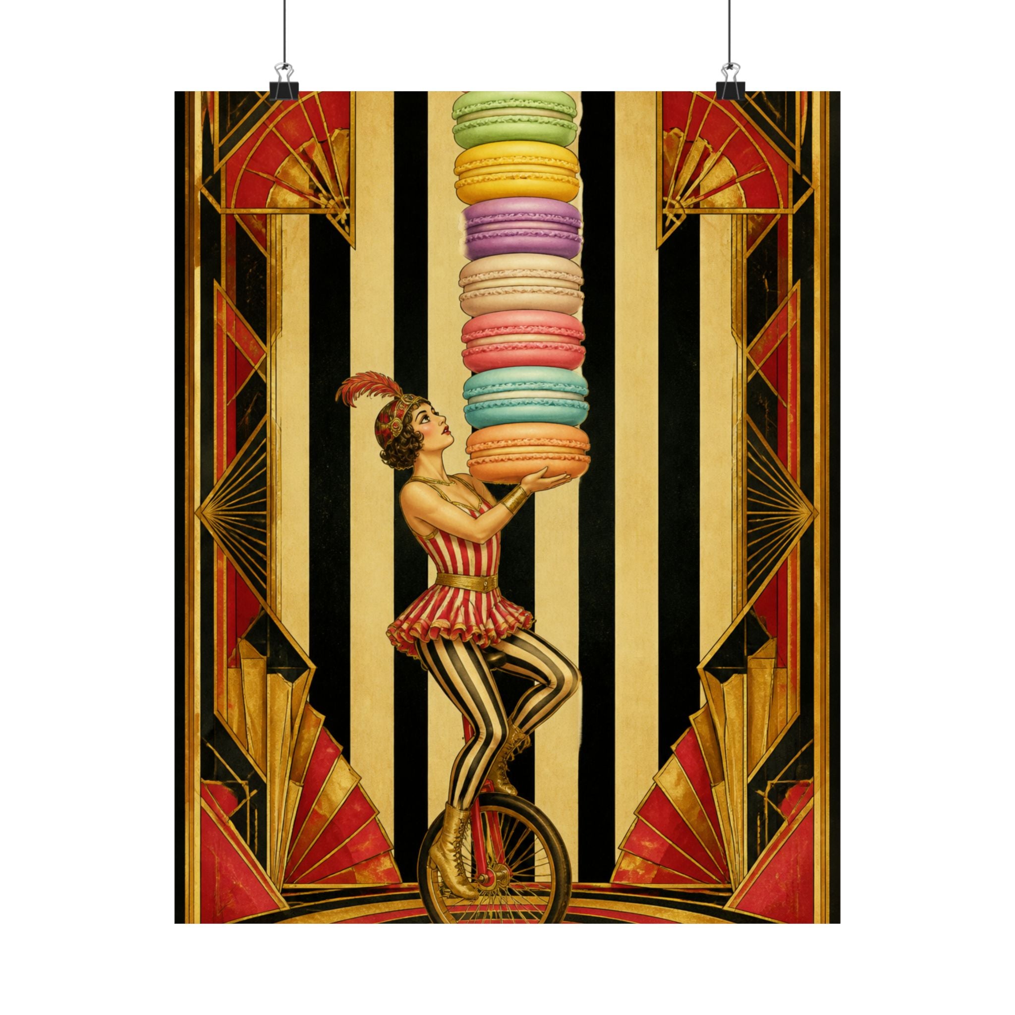 Macaron Balancing Tower Wall Art Poster 24×36 Art Deco Bar Area Decor Maximalist Print