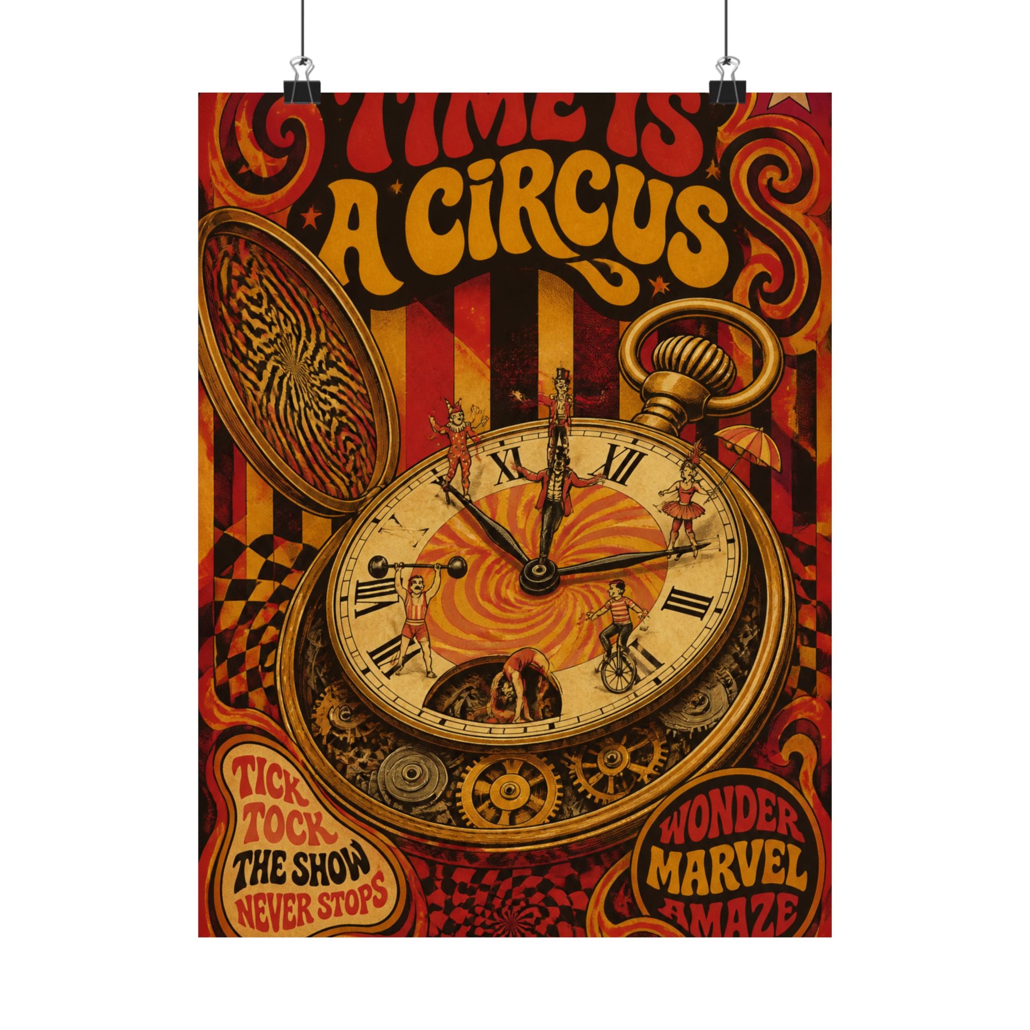 Pocket Watch Performers Wall Art Poster 18×24 Psychedelic Cafe Decor Maximalist Print