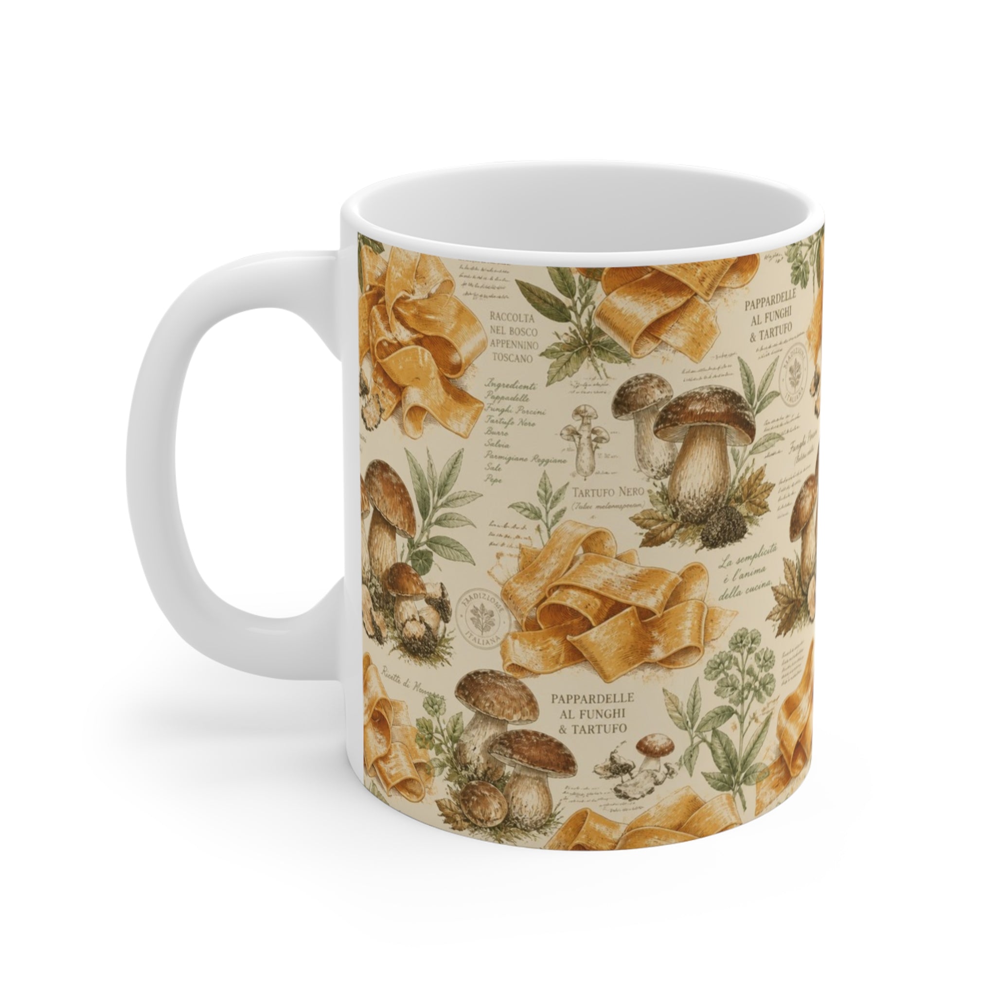 Pappardelle Ribbons 11oz Ceramic Mug Mediterranean Kitchen Botanical Design Italian Cottagecore Gift