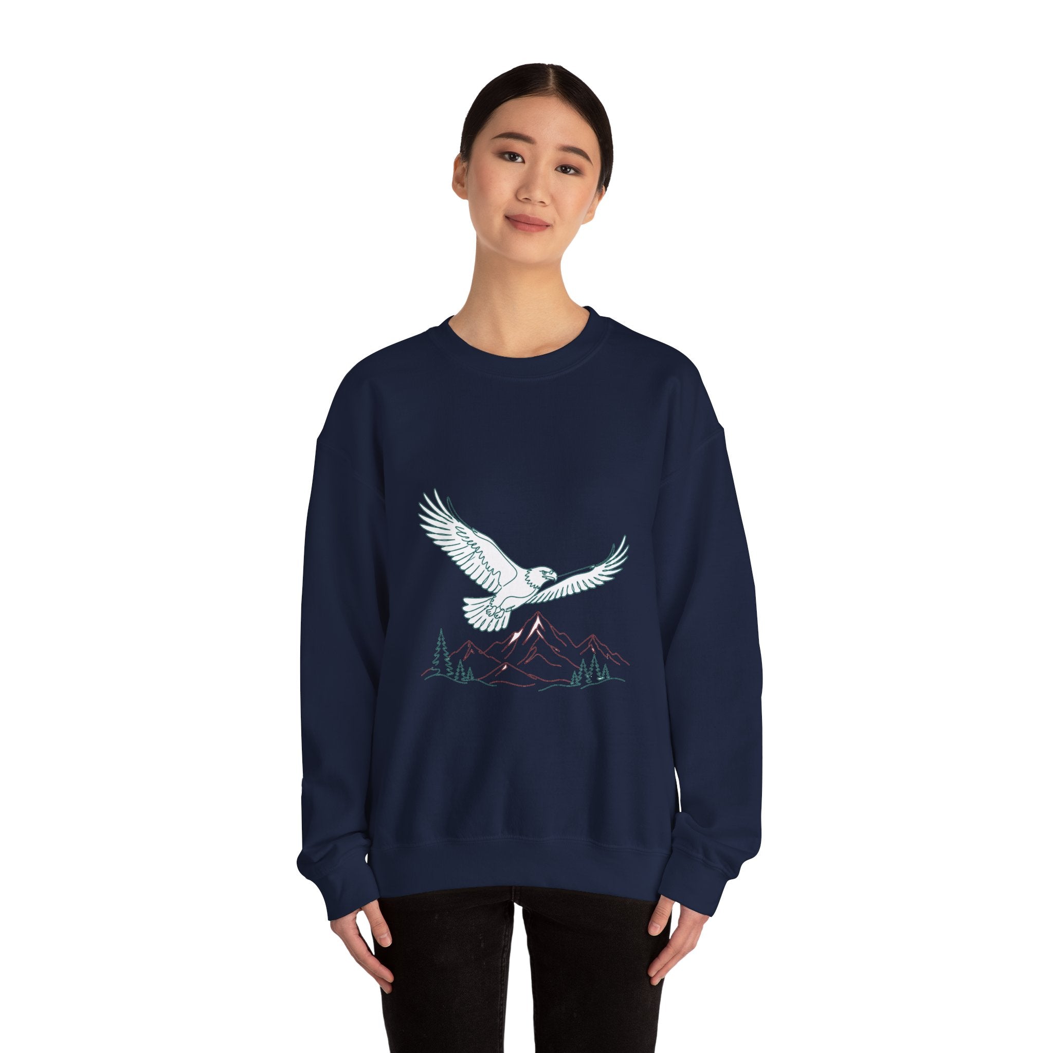 Matching Couple Sweatshirt - Eagle & Whale Matching Couple Crewneck Sweatshirt Minimalist Art His Hers Valentine Gift - Design A