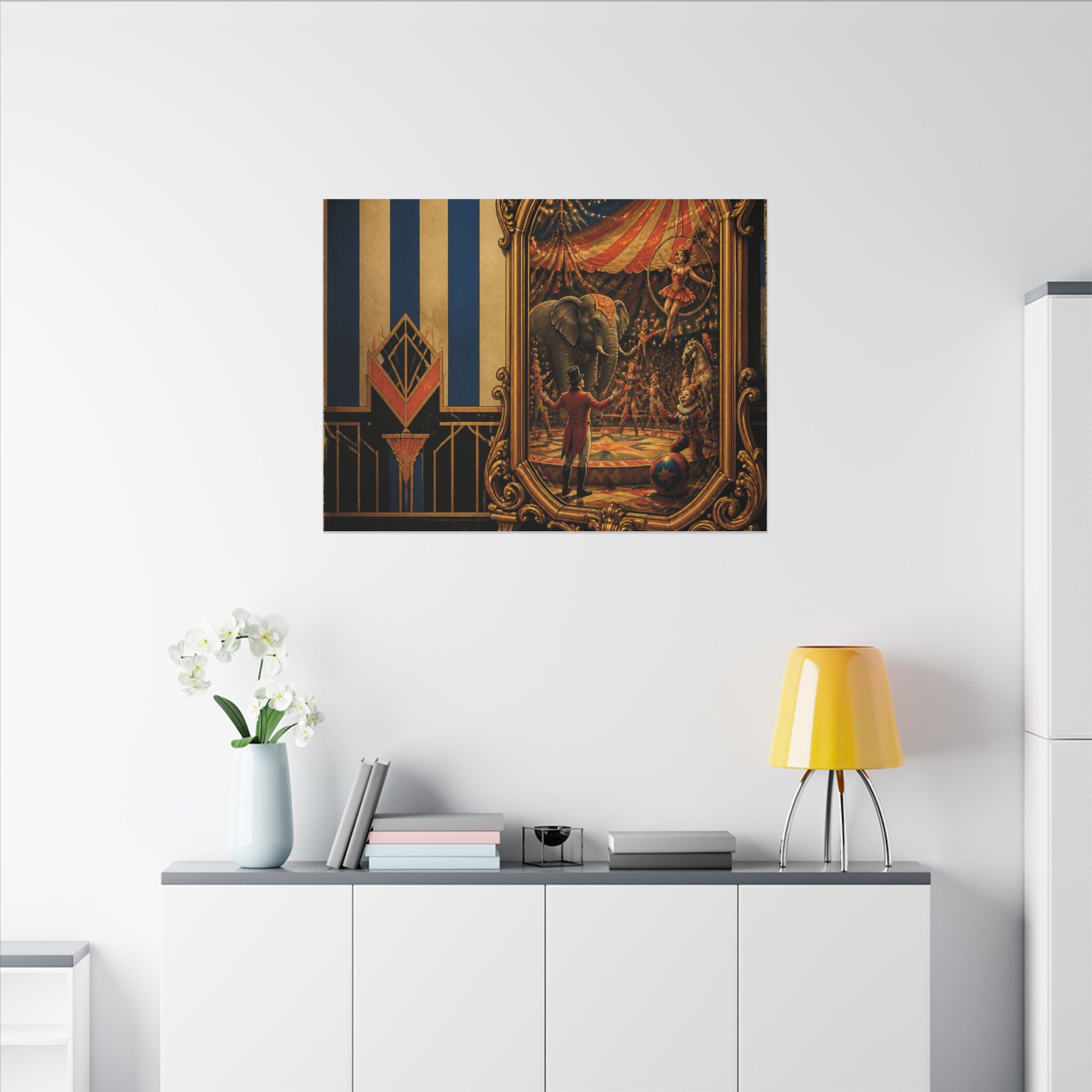Vintage Mirror Circus Wall Art Canvas 24×36 Art Deco Bar Area Decor Maximalist Print