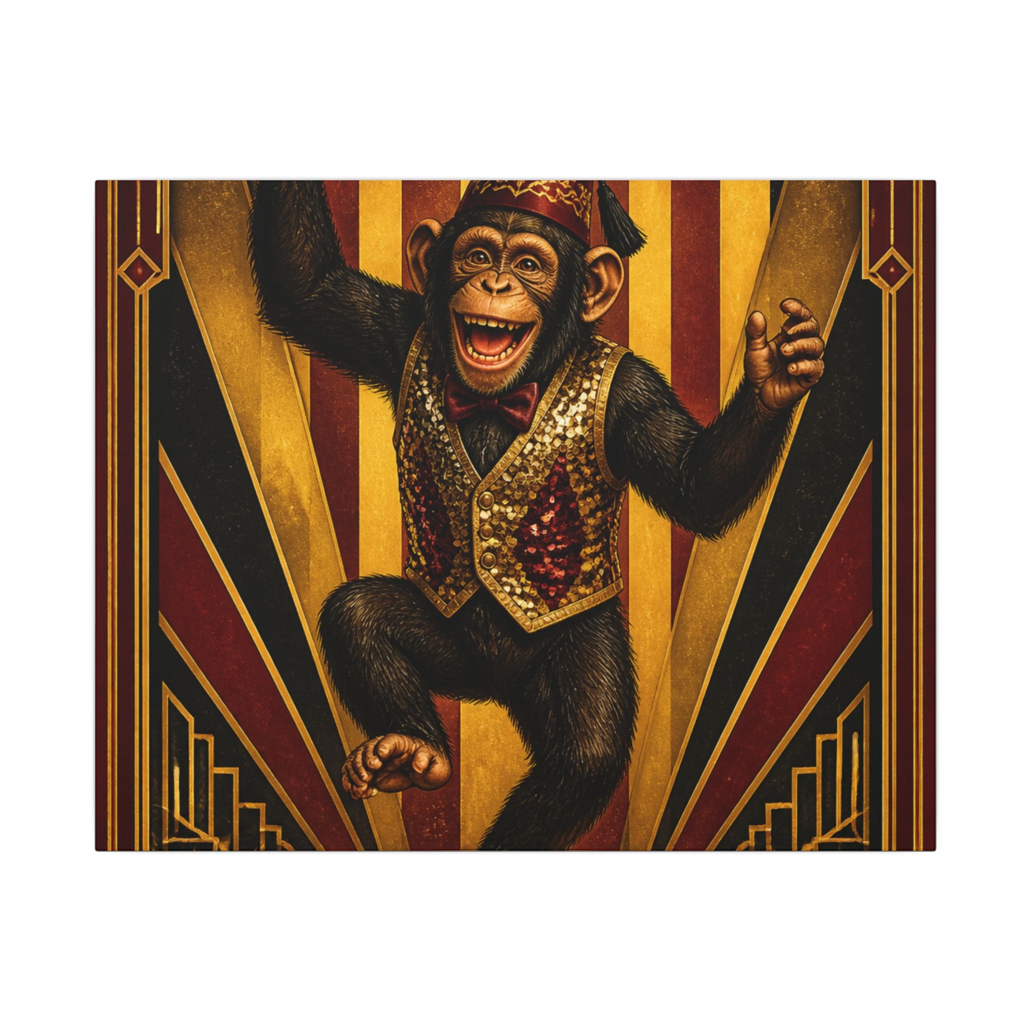 Dancing Monkey Wall Art Canvas 24×36 Art Deco Bar Area Decor Maximalist Print