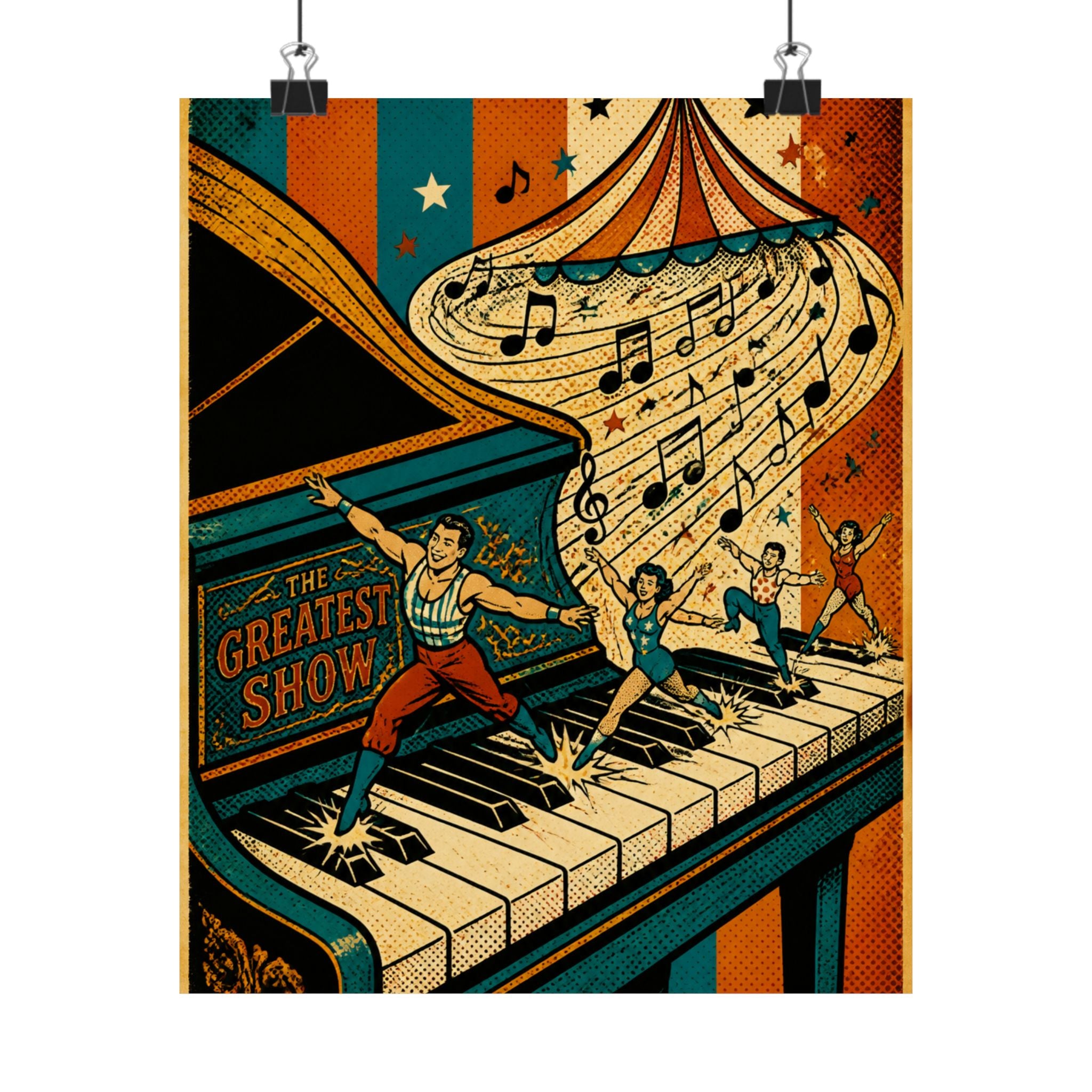 Grand Piano Acrobats Wall Art Poster 24×36 Pop Art Restaurant Decor Maximalist Print