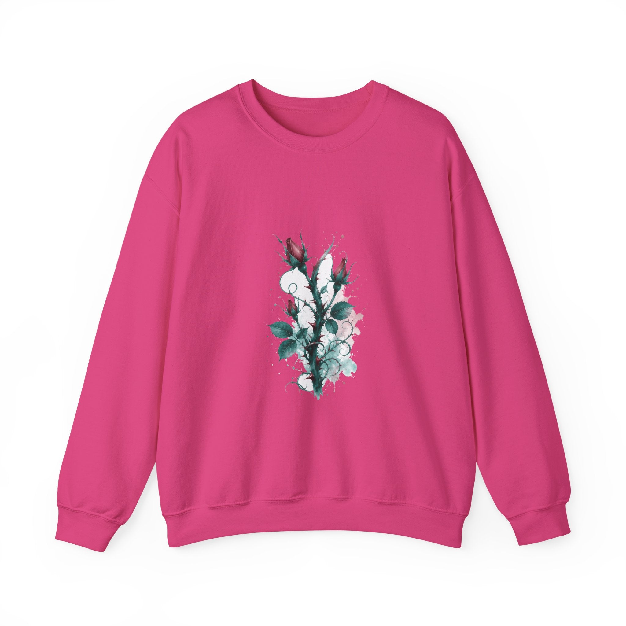 Matching Couple Sweatshirt - Rose & Thorn Matching Couple Crewneck Sweatshirt Watercolor Art His Hers Engagement Gift - Design B