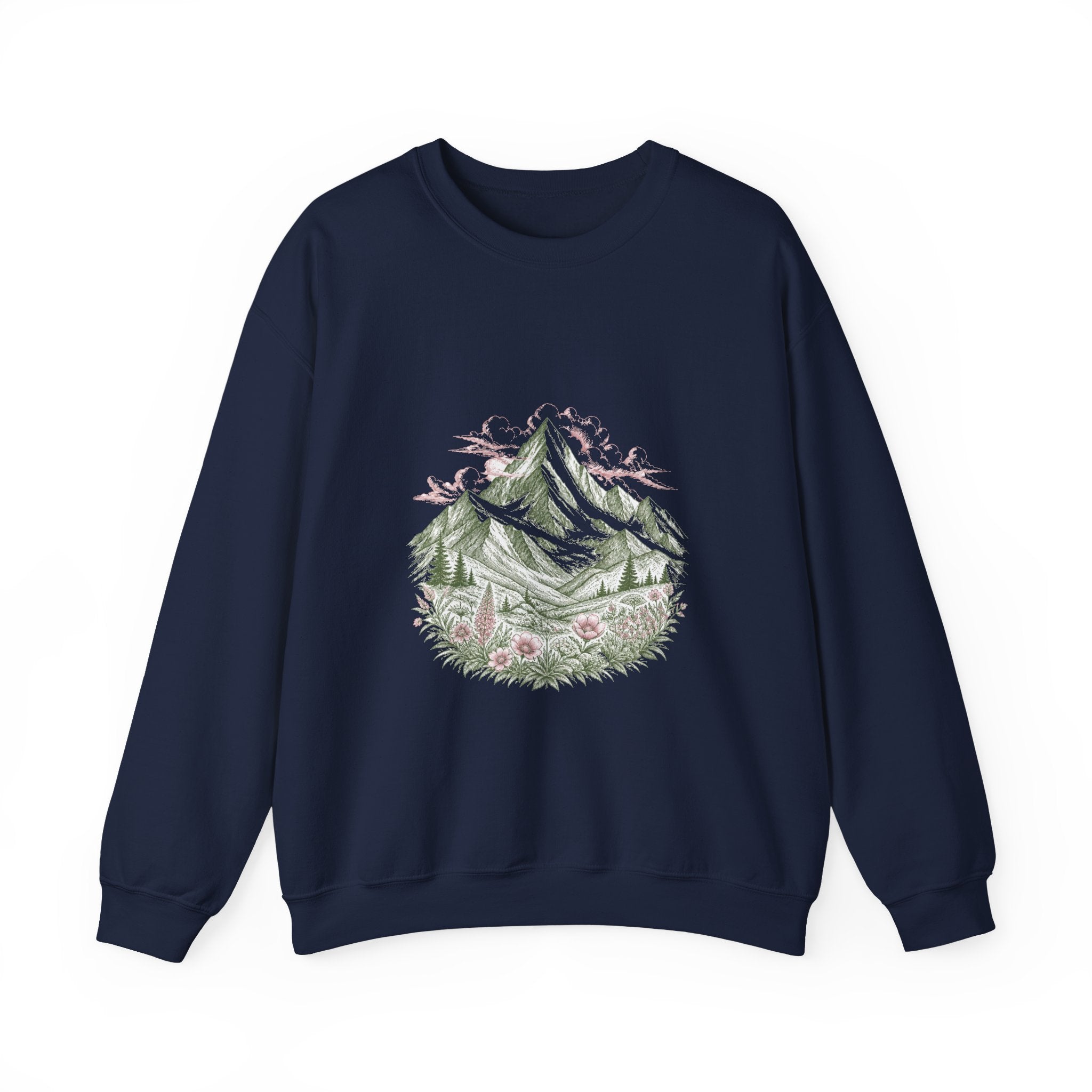Matching Couple Sweatshirt - Mountain & Ocean Matching Couple Comfort Colors Crew Hand-Drawn Art His Hers Anniversary Gift - Design A