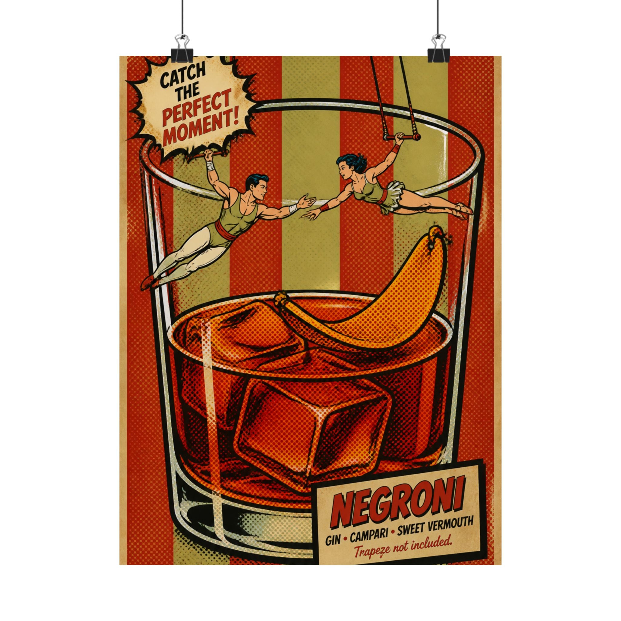 Negroni Trapeze Act Wall Art Poster 24×36 Pop Art Restaurant Decor Maximalist Print