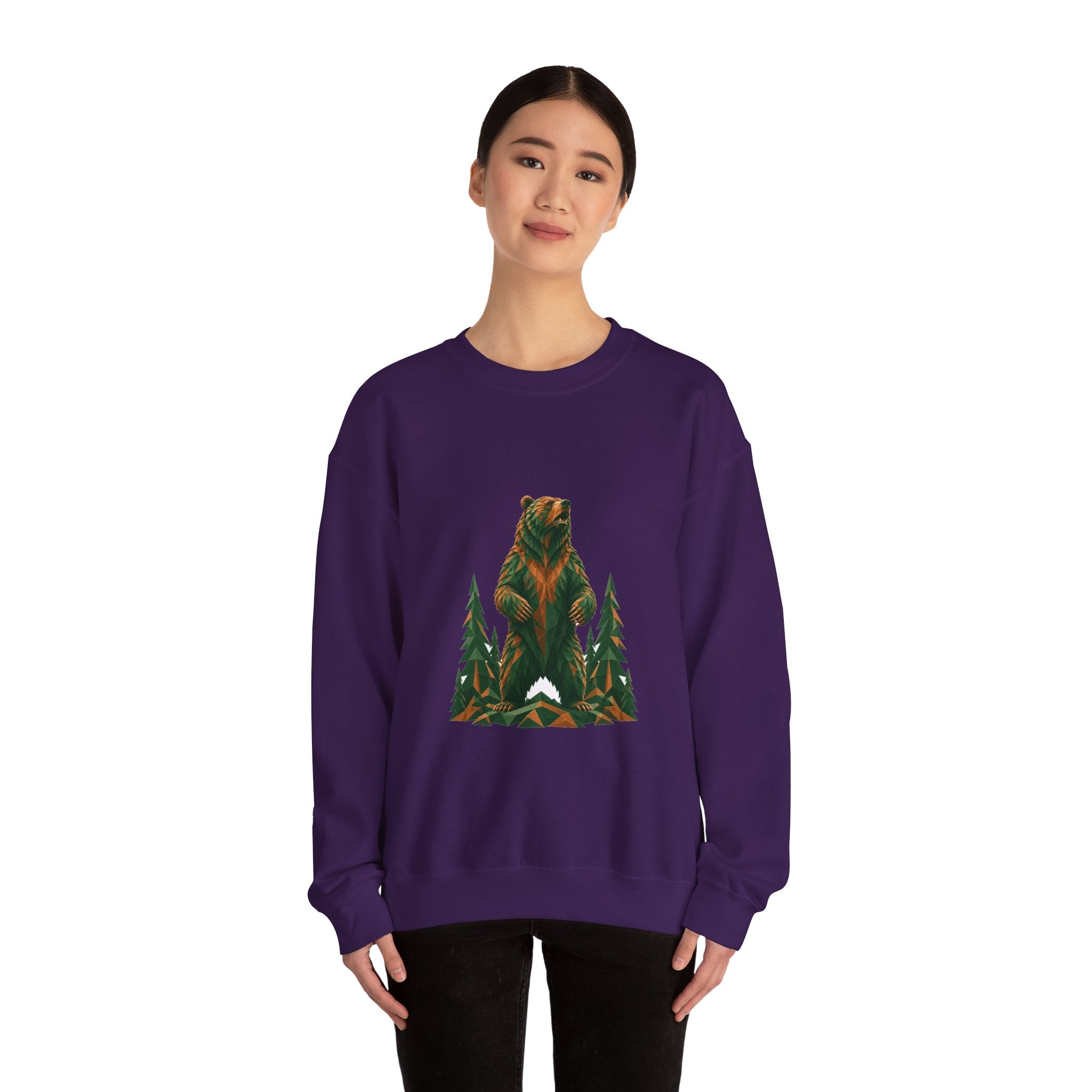 Matching Couple Sweatshirt - Bear & Deer Matching Couple Crewneck Sweatshirt Geometric Art His Hers Couple Gift - Design A
