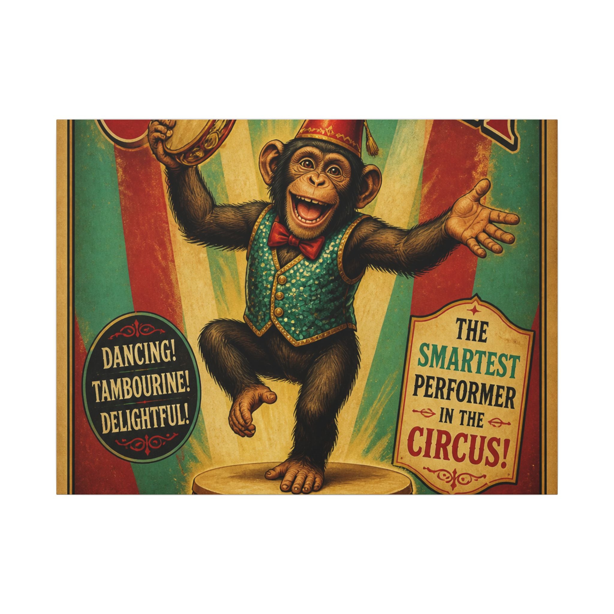 Dancing Monkey Wall Art Canvas 16×20 Vintage Circus Kitchen Decor Maximalist Print