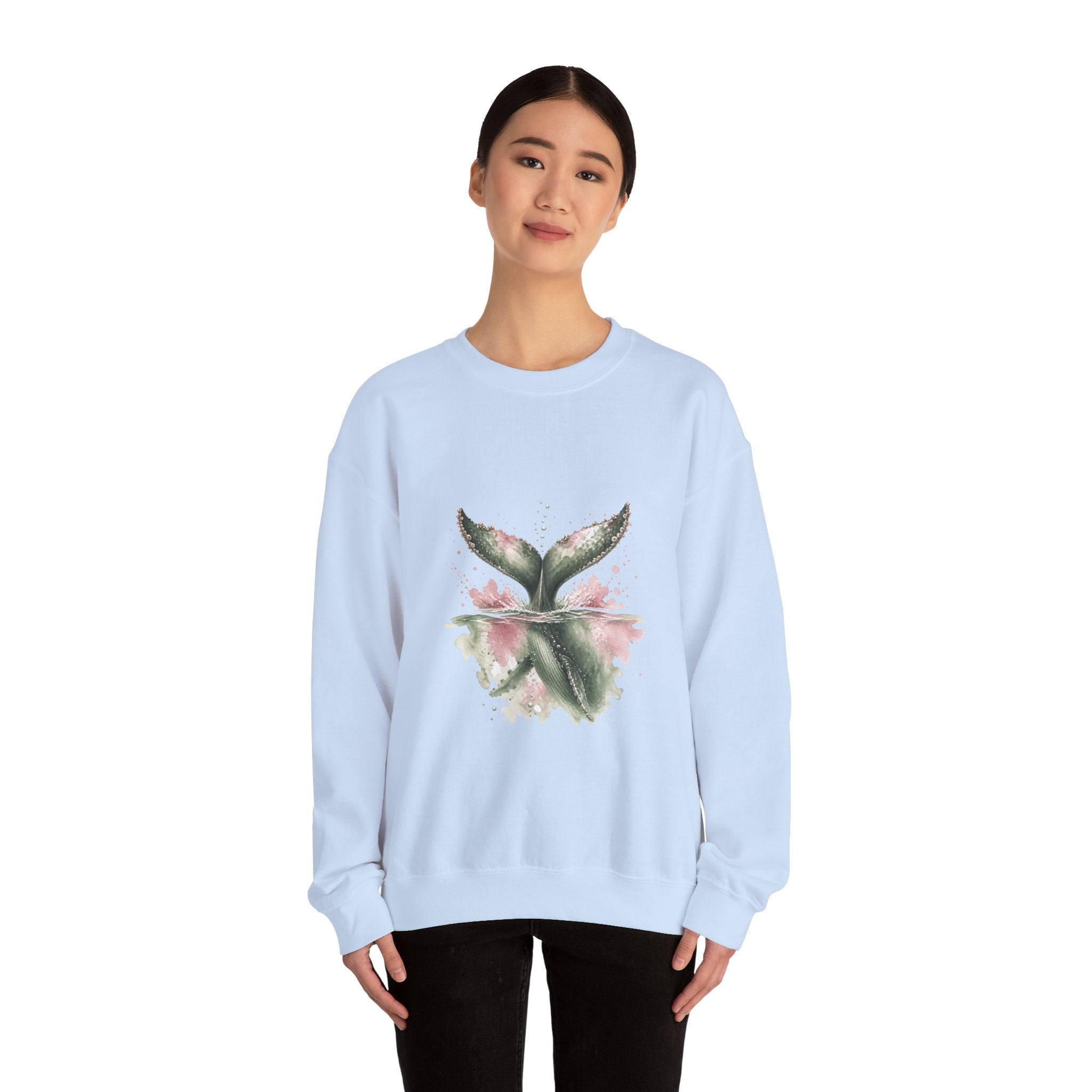 Matching Couple Sweatshirt - Eagle & Whale Matching Couple Comfort Colors Crew Watercolor Art His Hers Birthday Gift - Design B