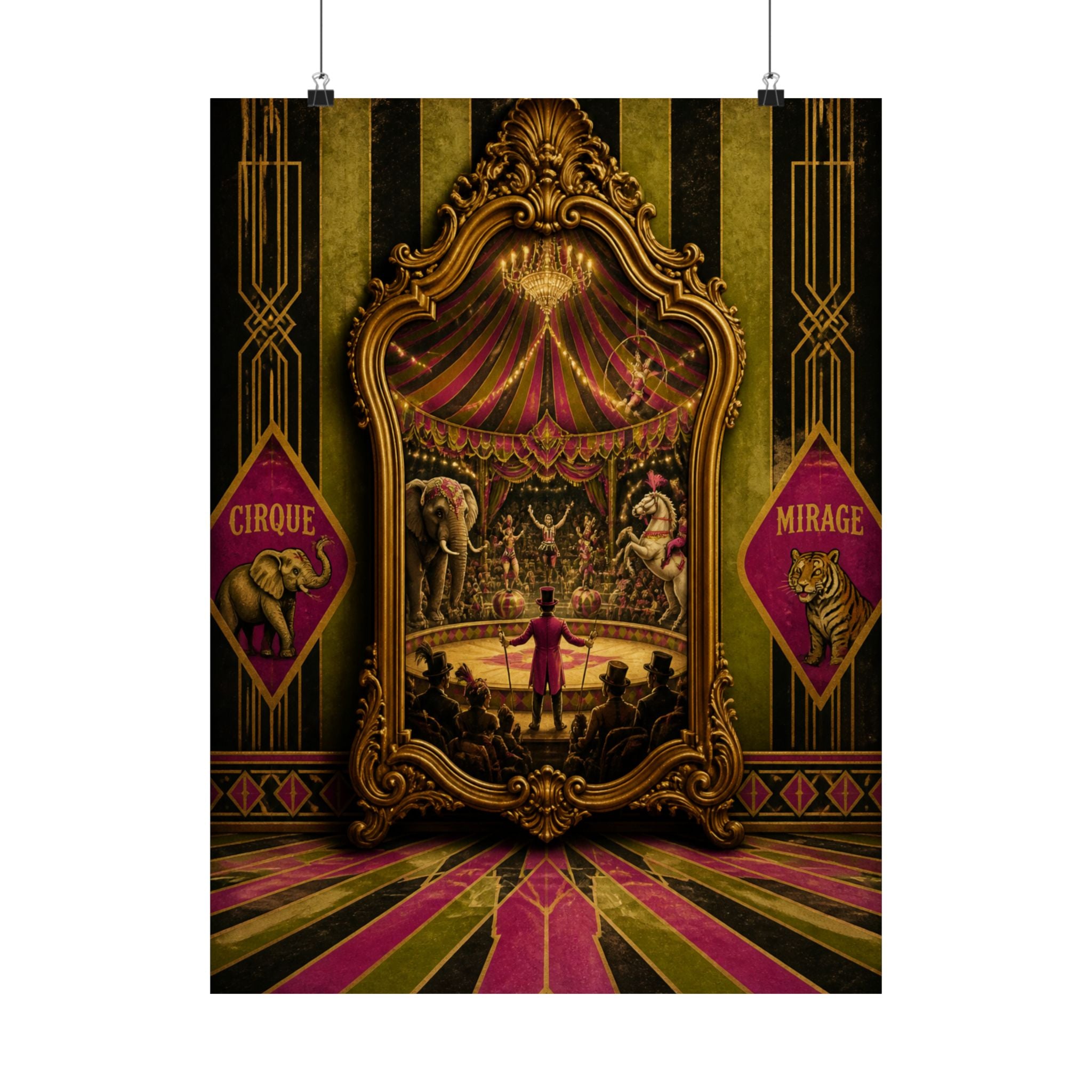 Vintage Mirror Circus Wall Art Poster 24×36 Art Deco Bar Area Decor Maximalist Print
