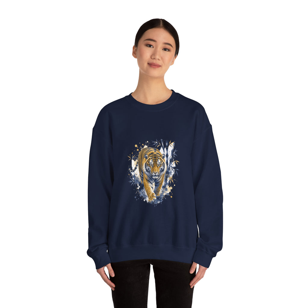 Matching Couple Sweatshirt - Tiger & Crane Matching Couple Crewneck Sweatshirt Watercolor Art His Hers Engagement Gift - Design A