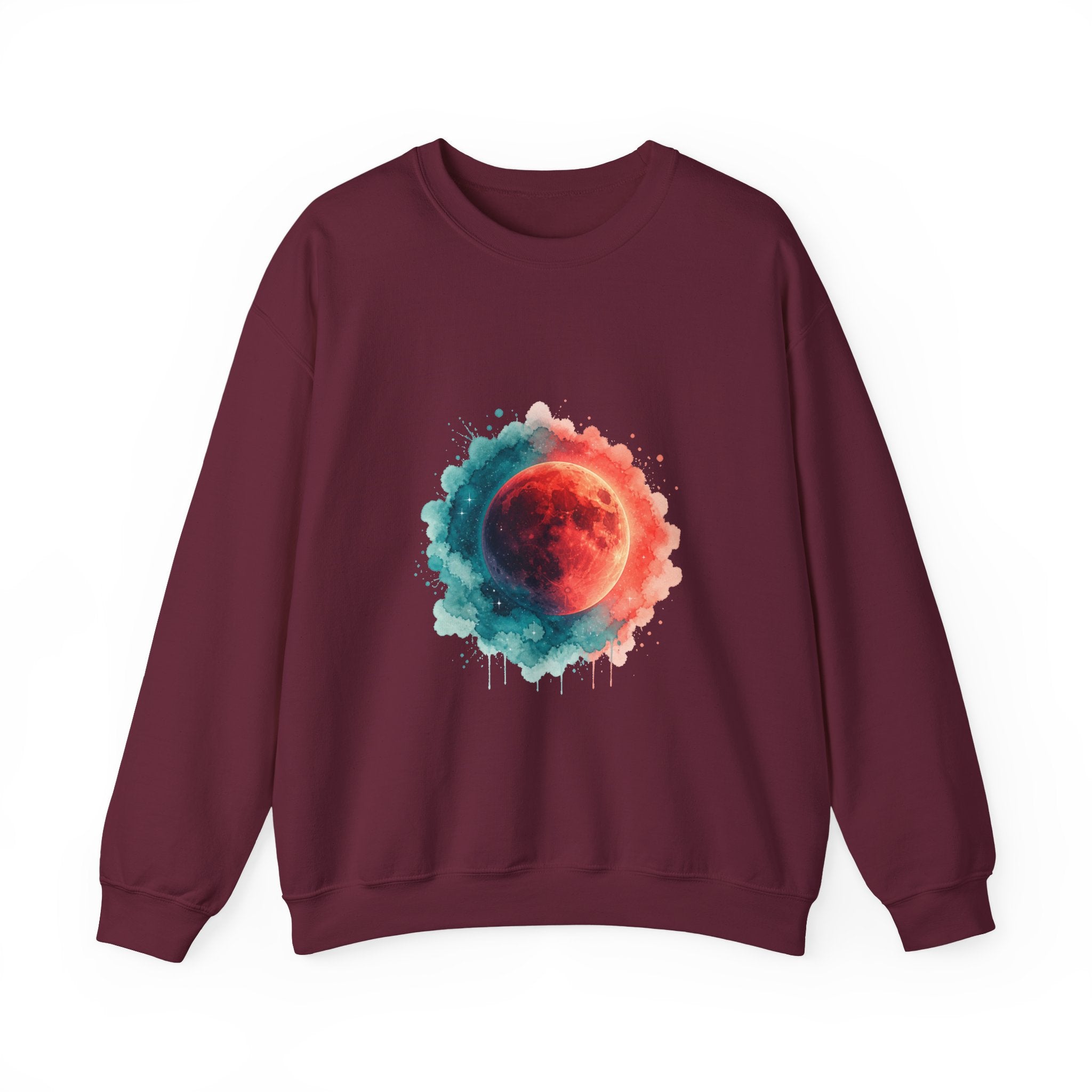 Matching Couple Sweatshirt - Solar & Lunar Eclipse Matching Couple Crewneck Sweatshirt Watercolor Art His Hers Engagement Gift - Design B