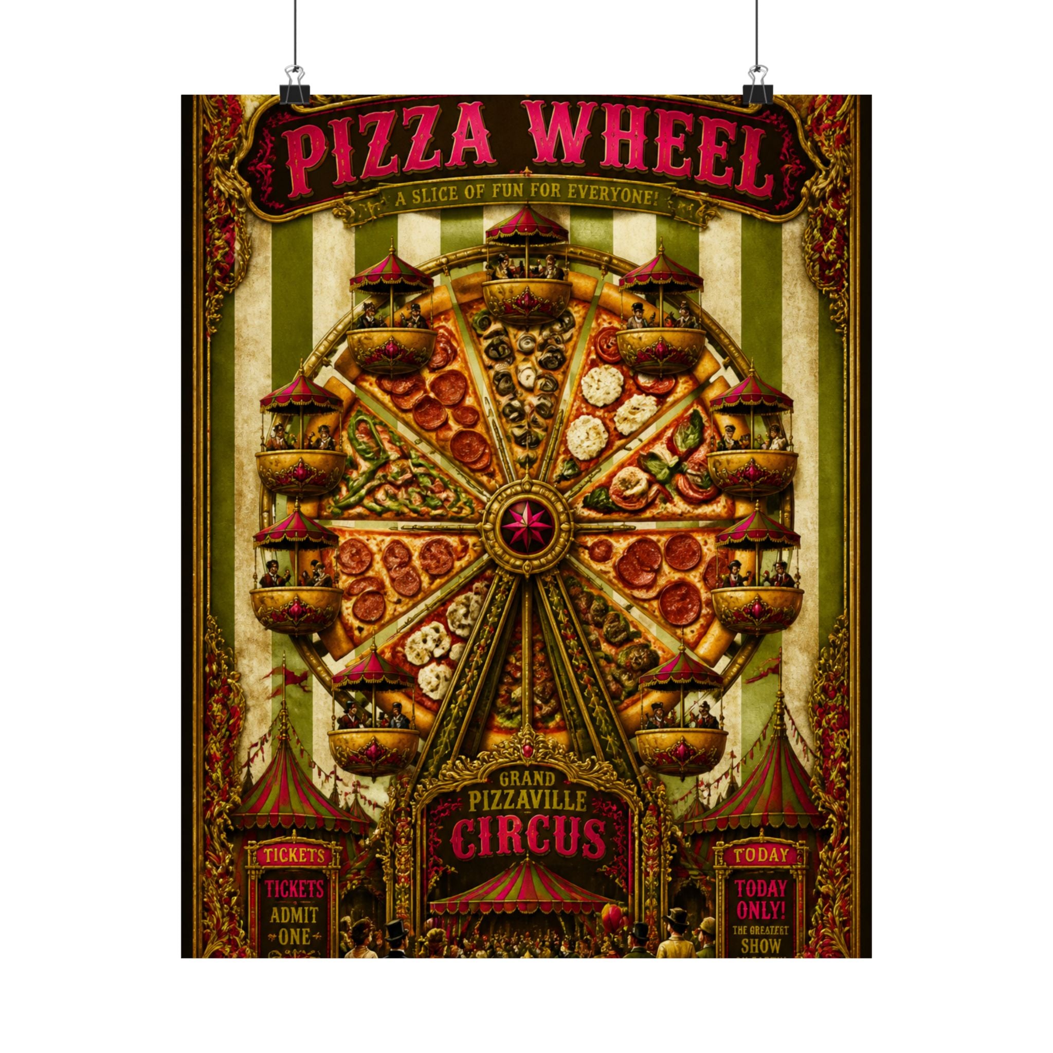 Pizza Ferris Wheel Wall Art Poster 24×36 Baroque Studio Decor Maximalist Print