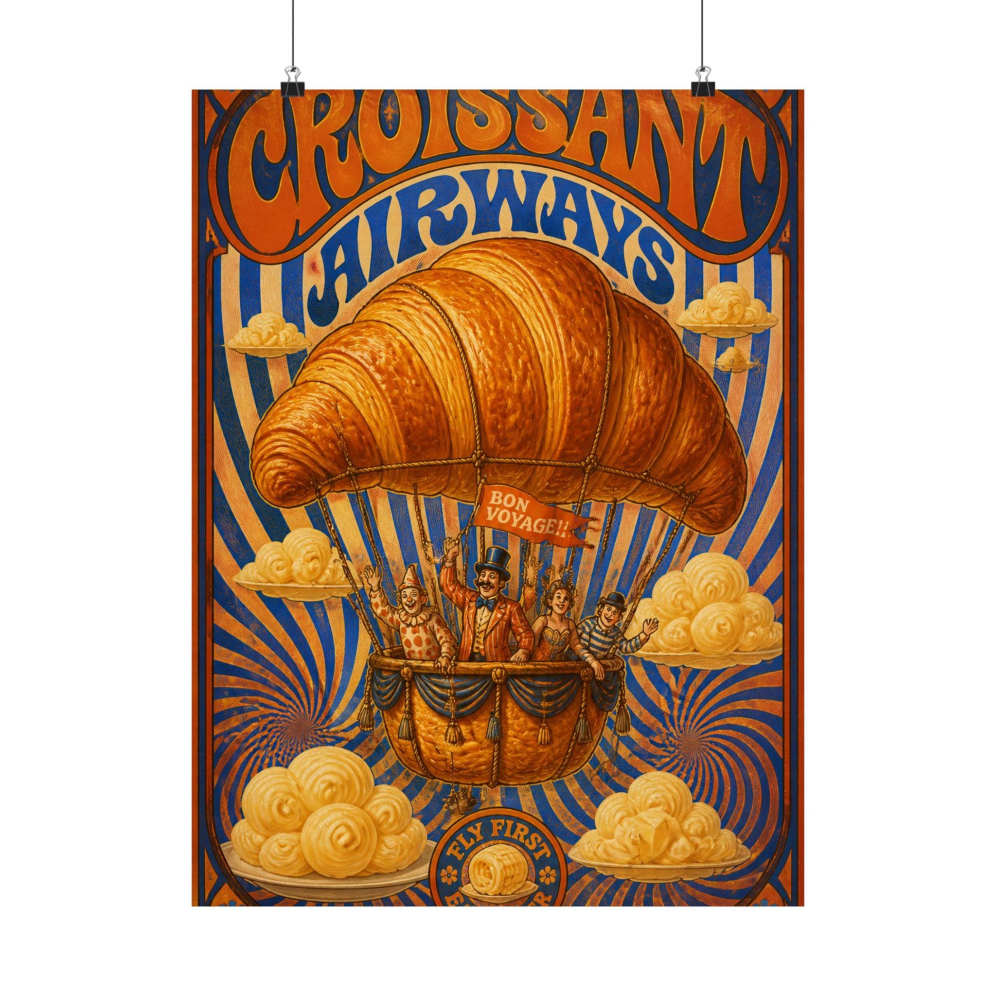 Croissant Hot Air Balloon Wall Art Poster 18×24 Psychedelic Cafe Decor Maximalist Print