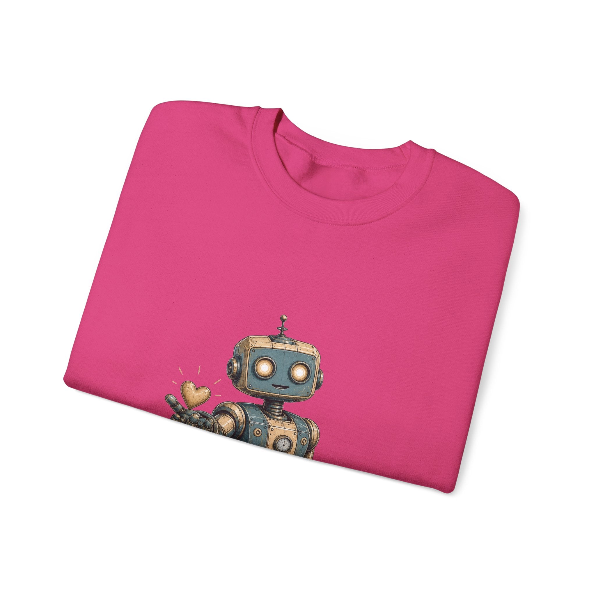 Matching Couple Sweatshirt - Robot & Heart Matching Couple Premium Fleece Sweatshirt Hand-Drawn Art His Hers Anniversary Gift - Design A