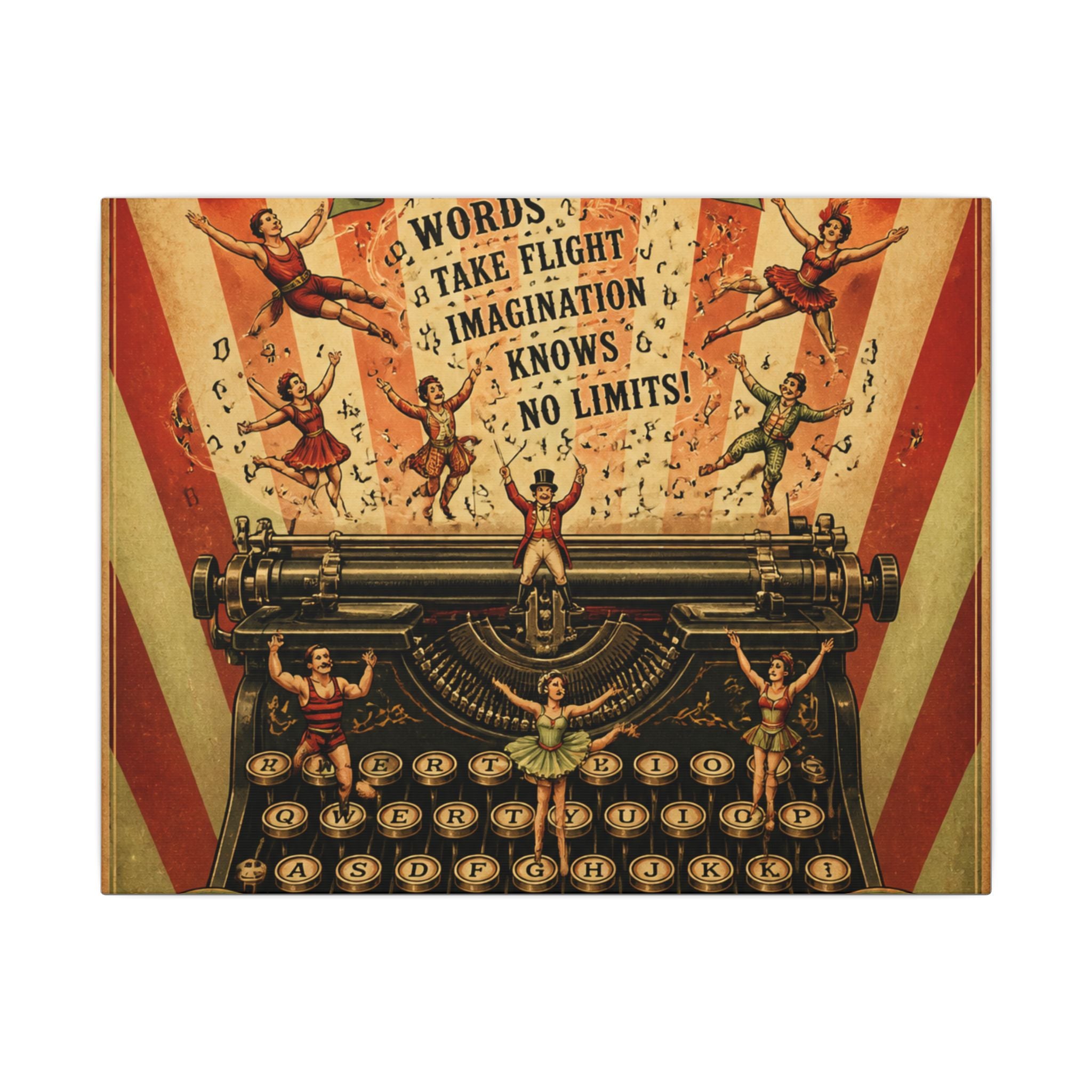 Typewriter Flying Letters Wall Art Canvas 16×20 Vintage Circus Kitchen Decor Maximalist Print