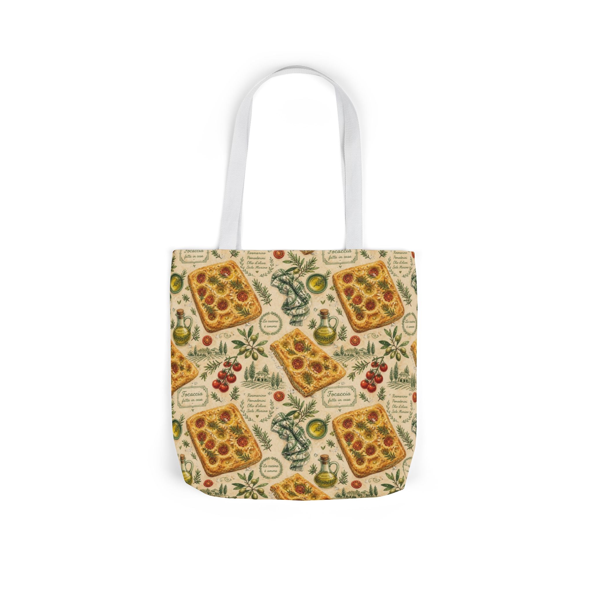 Focaccia Bread Canvas Tote Bag Mediterranean Kitchen Watercolor Design Italian Cottagecore Gift
