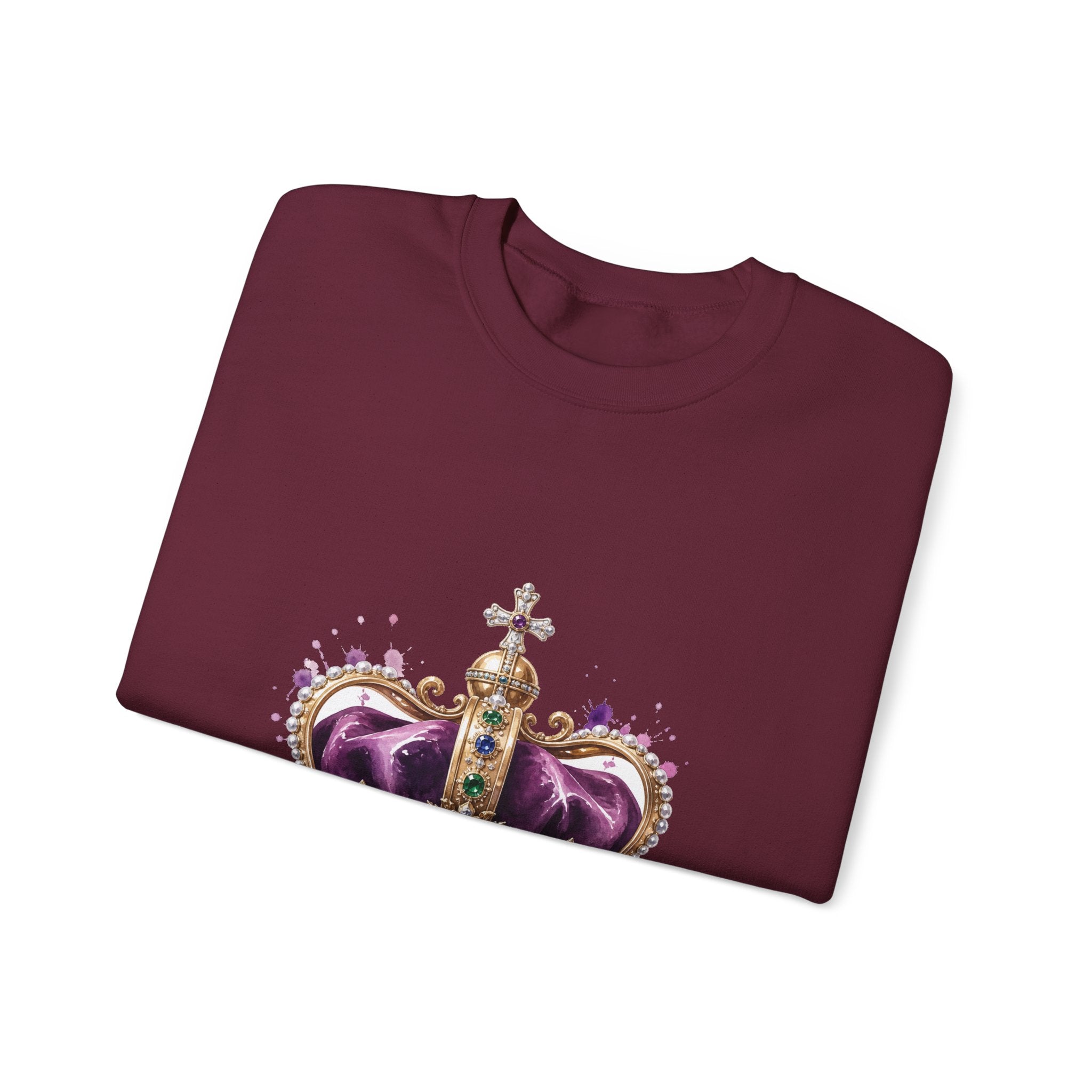 Matching Couple Sweatshirt - Crown & Shield Matching Couple Crewneck Sweatshirt Watercolor Art His Hers Engagement Gift - Design A