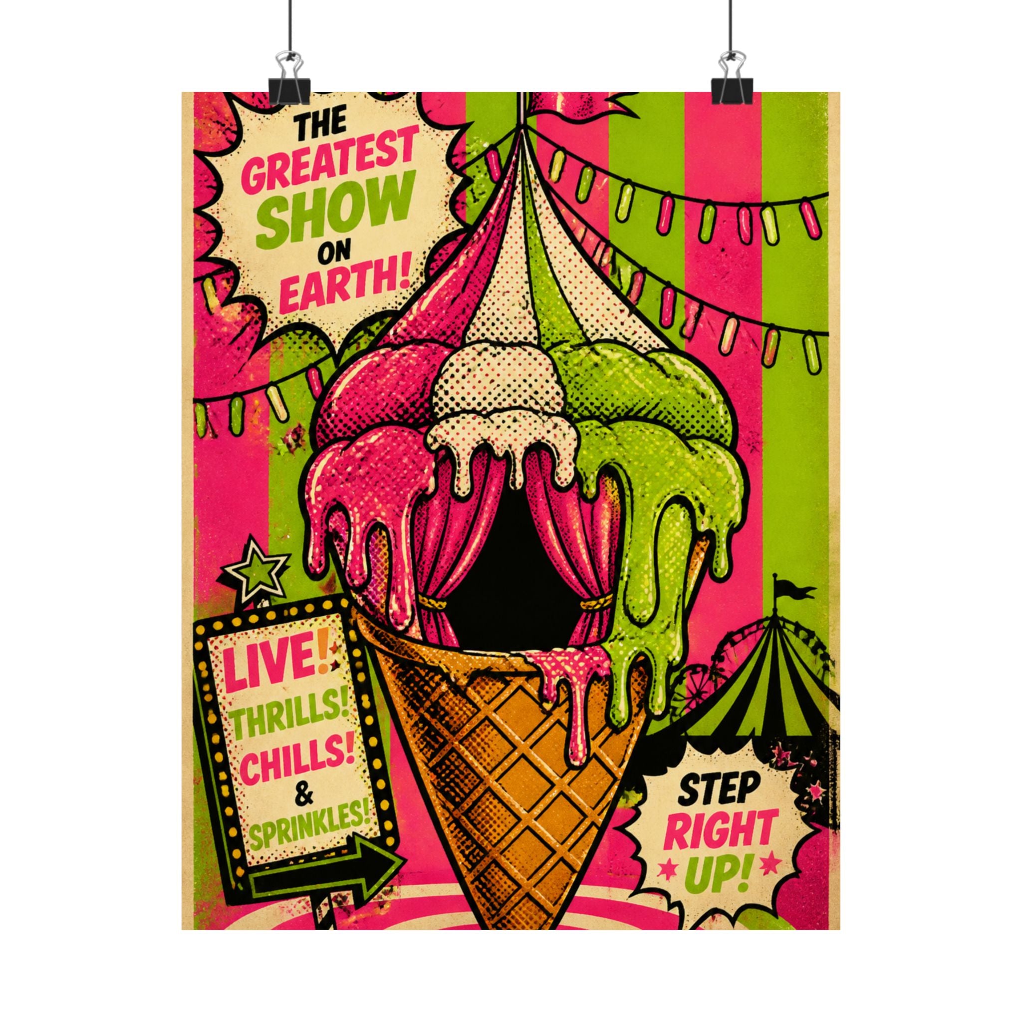 Ice Cream Cone Circus Tent Wall Art Poster 24×36 Pop Art Restaurant Decor Maximalist Print