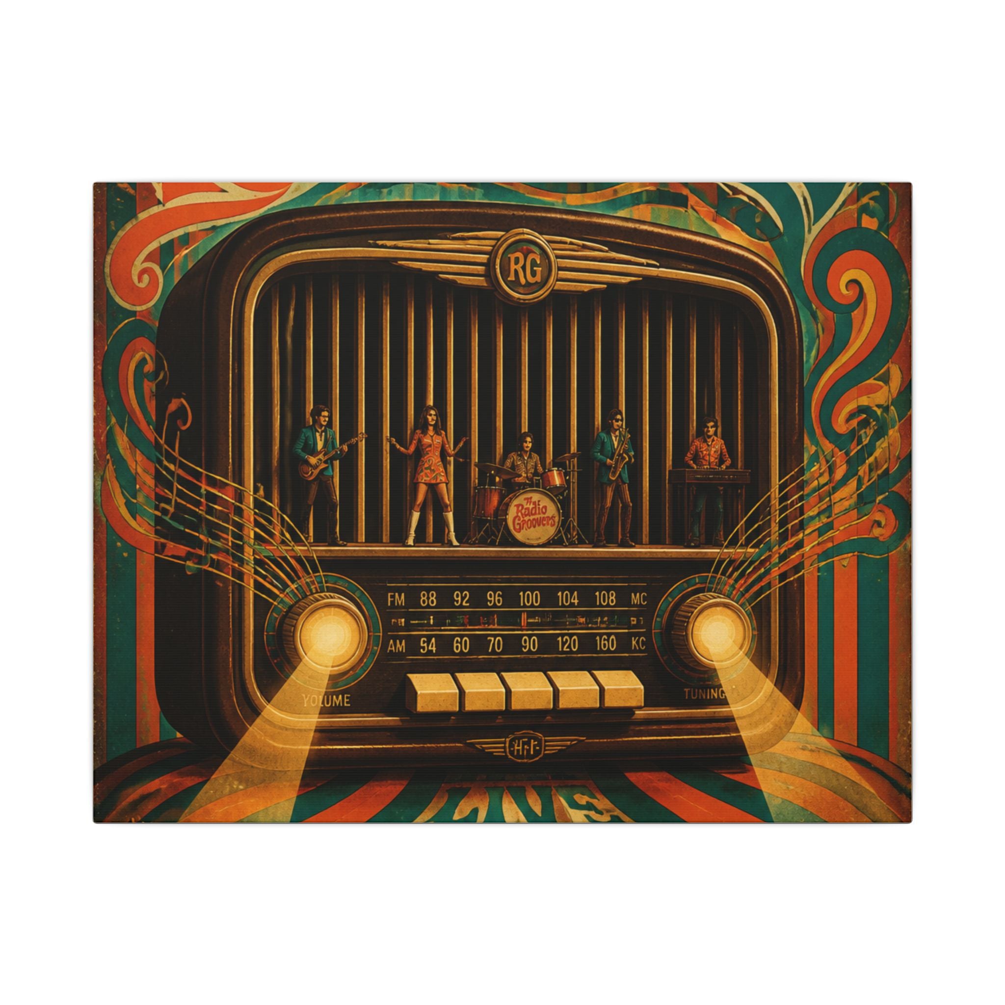 Vintage Radio Stage Wall Art Canvas 24×36 Psychedelic Dining Room Decor Maximalist Print