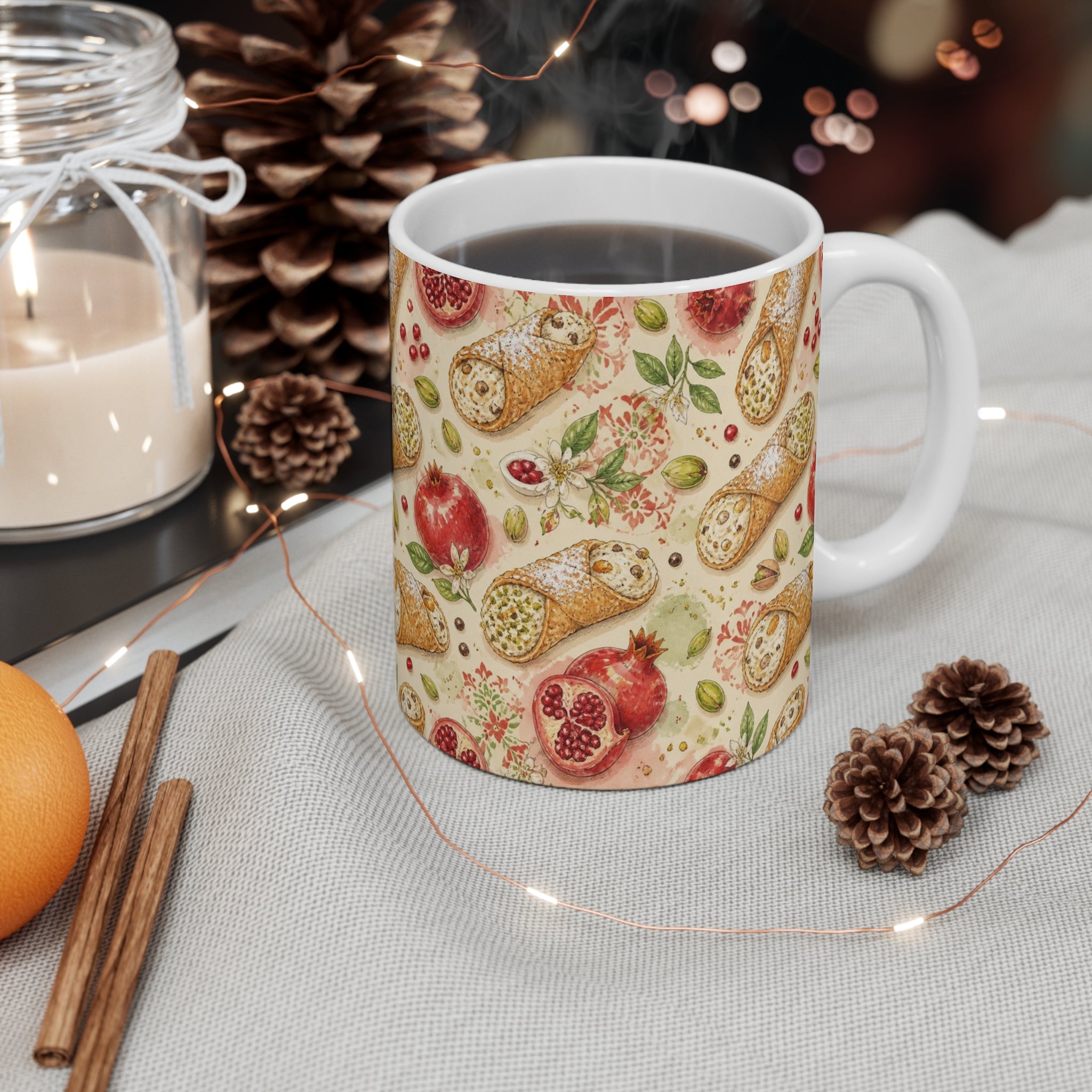 Sicilian Cannoli 11oz Ceramic Mug Mediterranean Kitchen Watercolor Design Italian Cottagecore Gift
