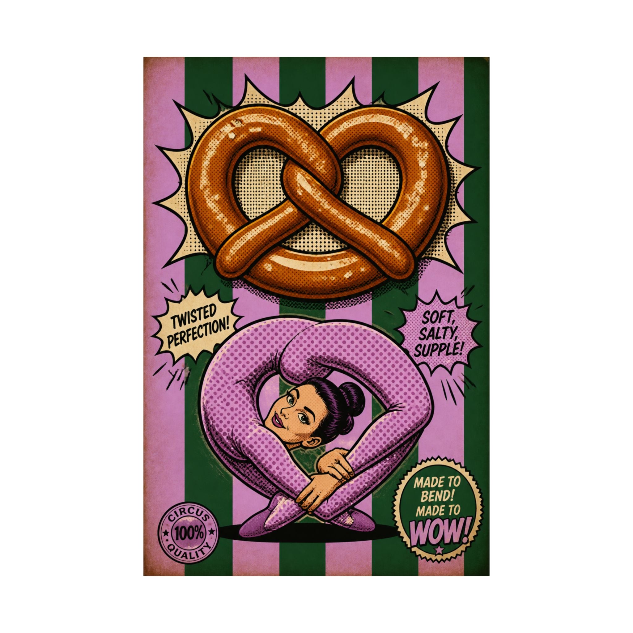 Pretzel Contortionist Wall Art Poster 24×36 Pop Art Restaurant Decor Maximalist Print