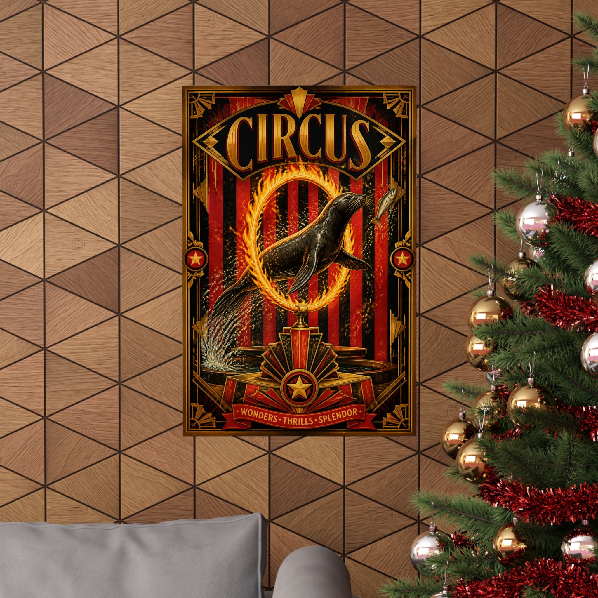 Seal Fire Hoop Wall Art Poster 18×24 Art Deco Entryway Decor Maximalist Print