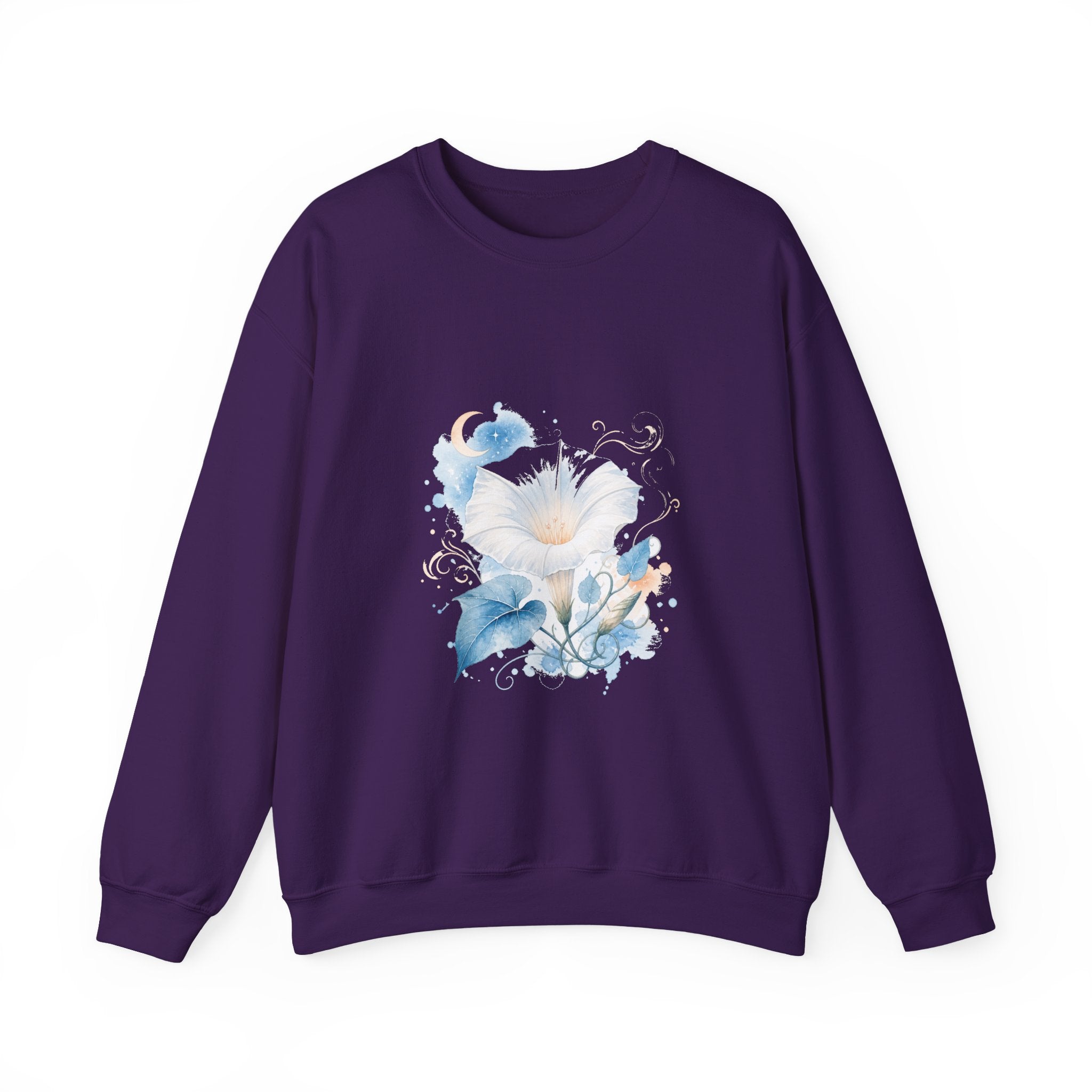 Matching Couple Sweatshirt - Sunflower & Moonflower Matching Couple Crewneck Sweatshirt Watercolor Art His Hers Engagement Gift - Design B