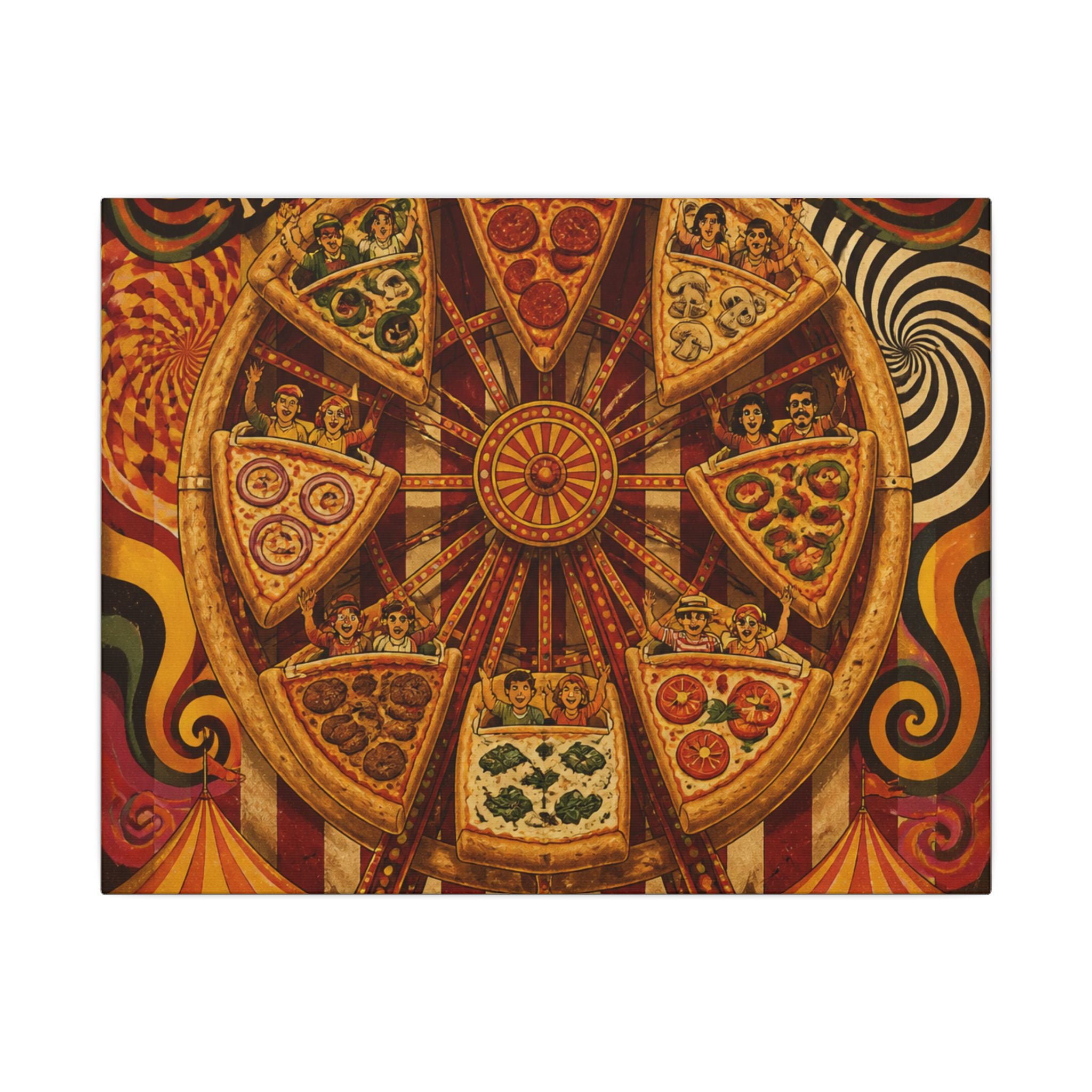 Pizza Ferris Wheel Wall Art Canvas 16×20 Psychedelic Cafe Decor Maximalist Print