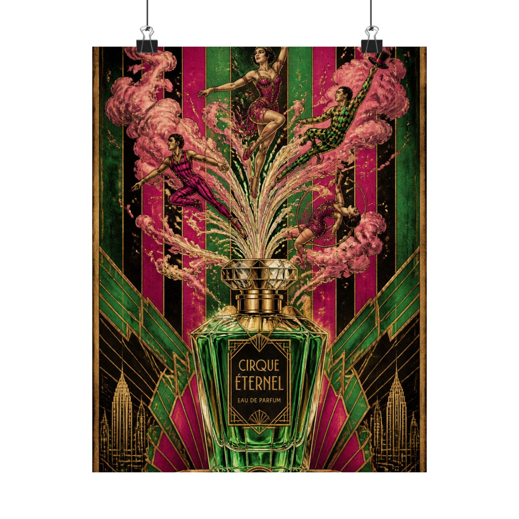 Perfume Bottle Fountain Wall Art Poster 24×36 Art Deco Bar Area Decor Maximalist Print
