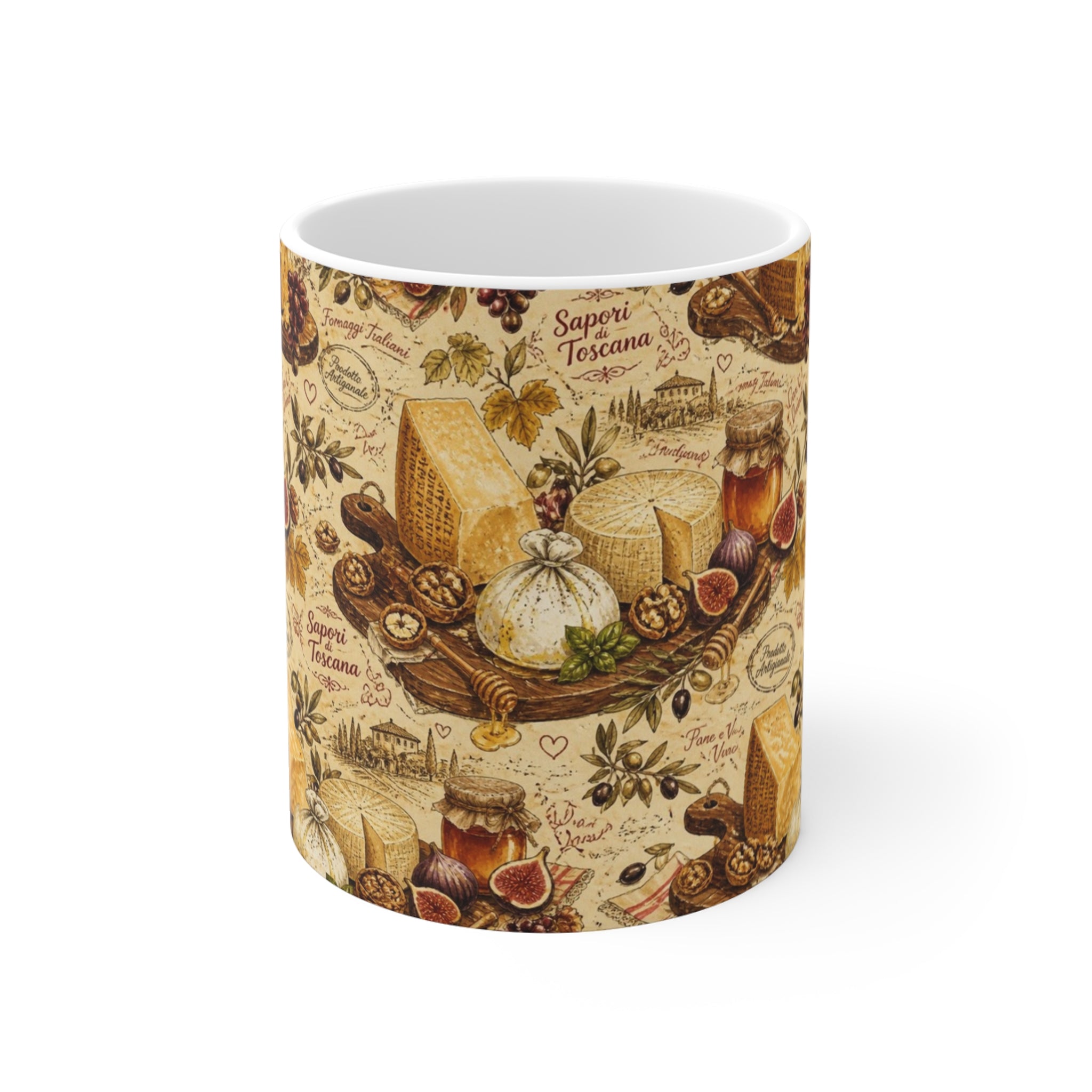Italian Cheese Board 11oz Ceramic Mug Mediterranean Kitchen Watercolor Design Italian Cottagecore Gift