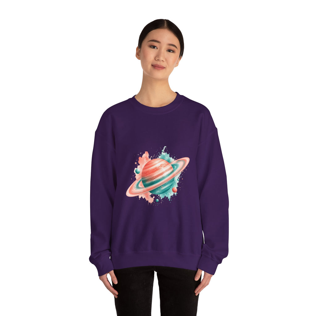 Matching Couple Sweatshirt - Saturn & Jupiter Matching Couple Premium Fleece Sweatshirt Watercolor Art His Hers Birthday Gift - Design A