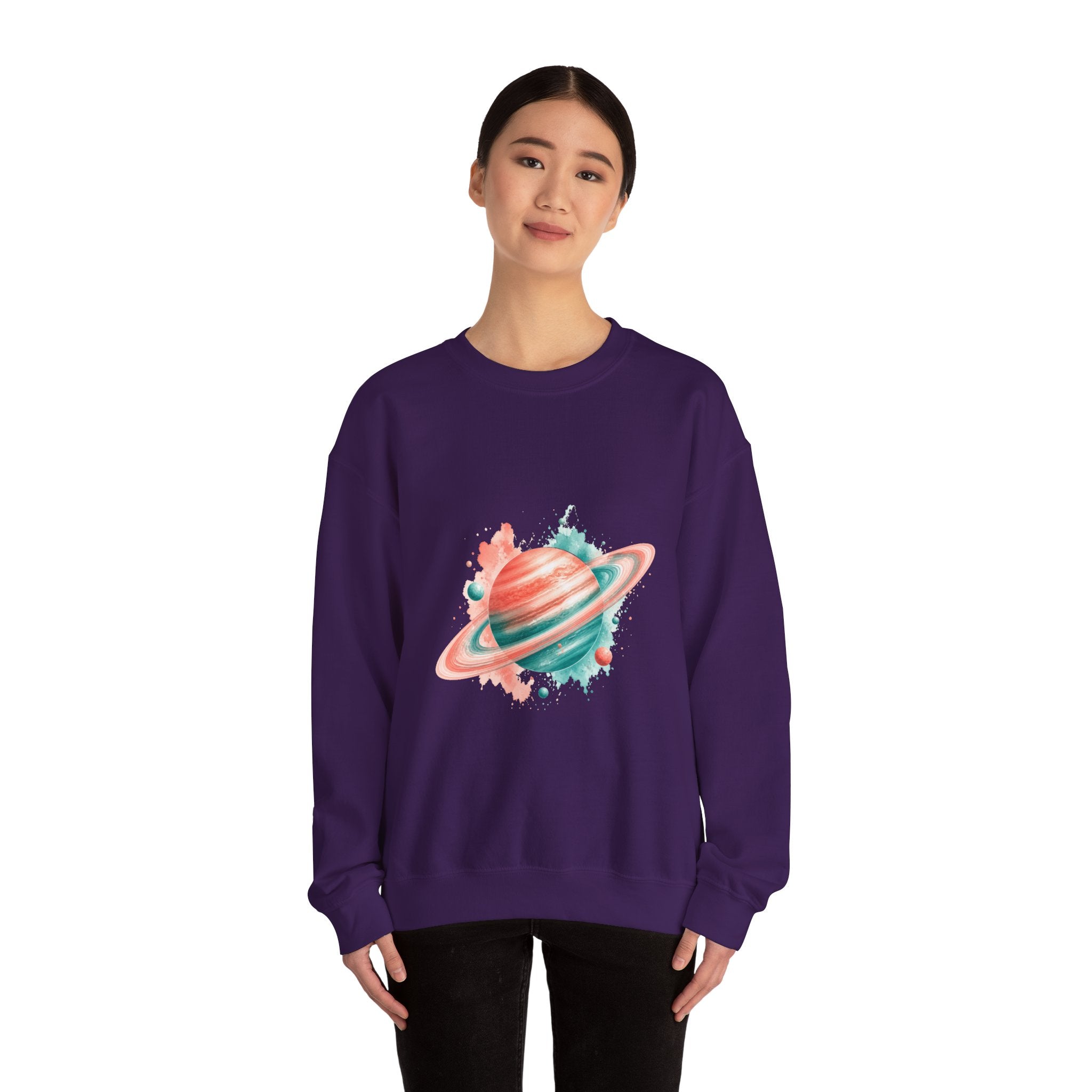 Matching Couple Sweatshirt - Saturn & Jupiter Matching Couple Premium Fleece Sweatshirt Watercolor Art His Hers Birthday Gift - Design A