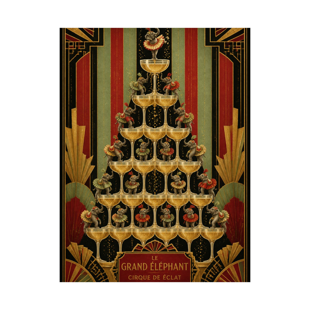 Champagne Tower Elephants Wall Art Poster 18×24 Art Deco Entryway Decor Maximalist Print