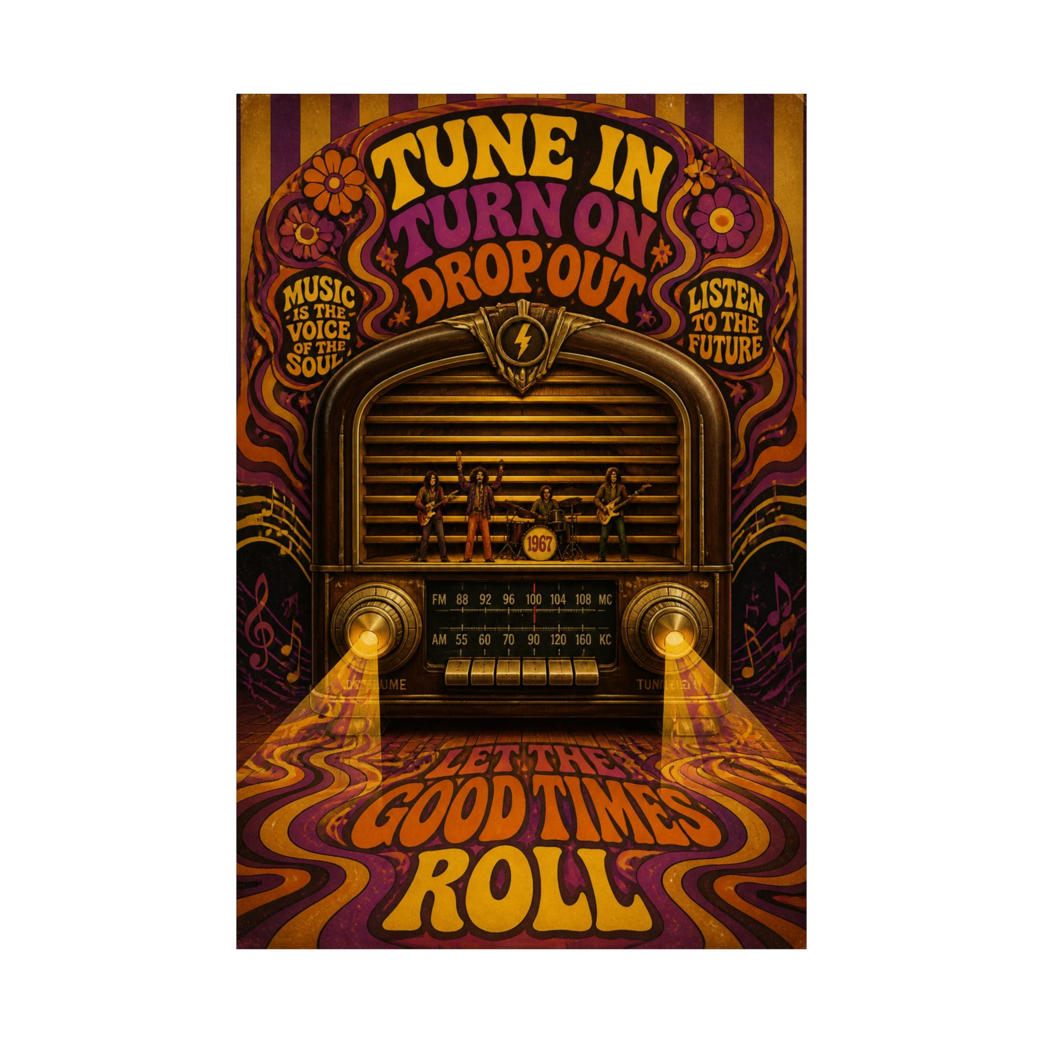 Vintage Radio Stage Wall Art Poster 18×24 Psychedelic Cafe Decor Maximalist Print