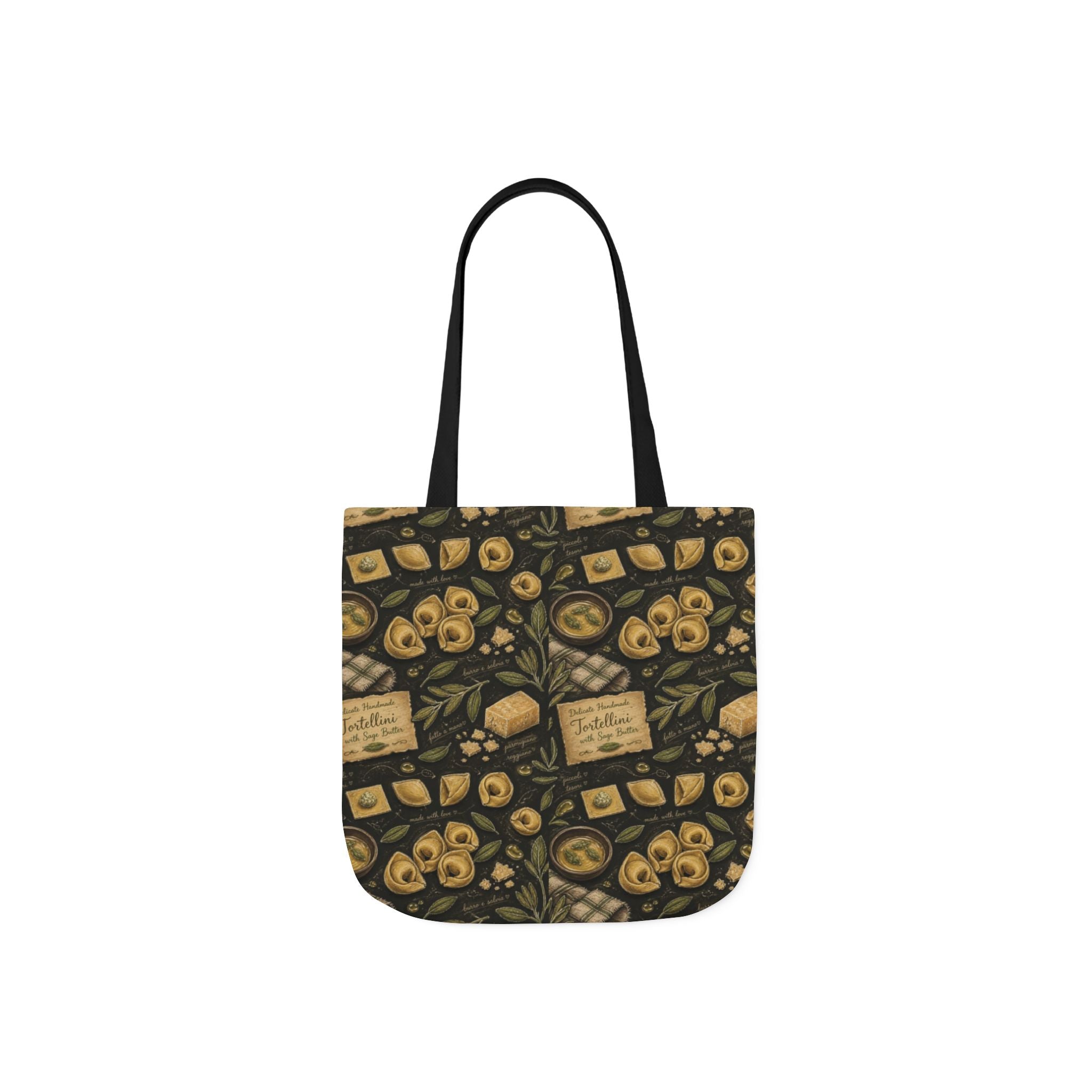 Tortellini with Sage Canvas Tote Bag Mediterranean Kitchen Chalk Art Design Italian Cottagecore Gift