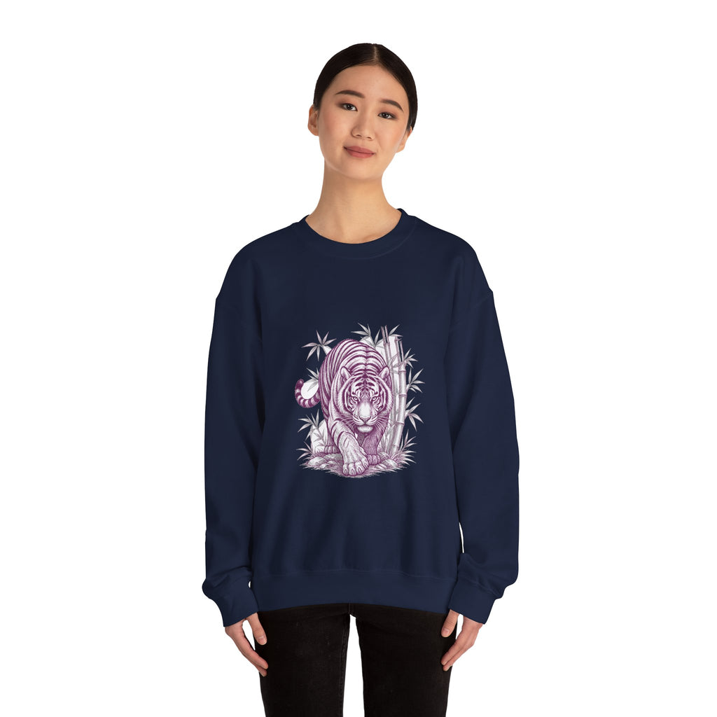 Matching Couple Sweatshirt - Tiger & Crane Matching Couple Crewneck Sweatshirt Hand-Drawn Art His Hers Best Friend Gift - Design A