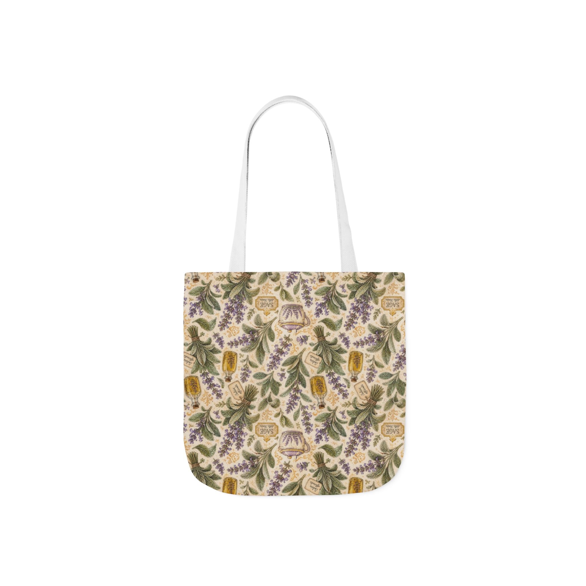 Sage Leaves Canvas Tote Bag Mediterranean Kitchen Watercolor Design Italian Cottagecore Gift