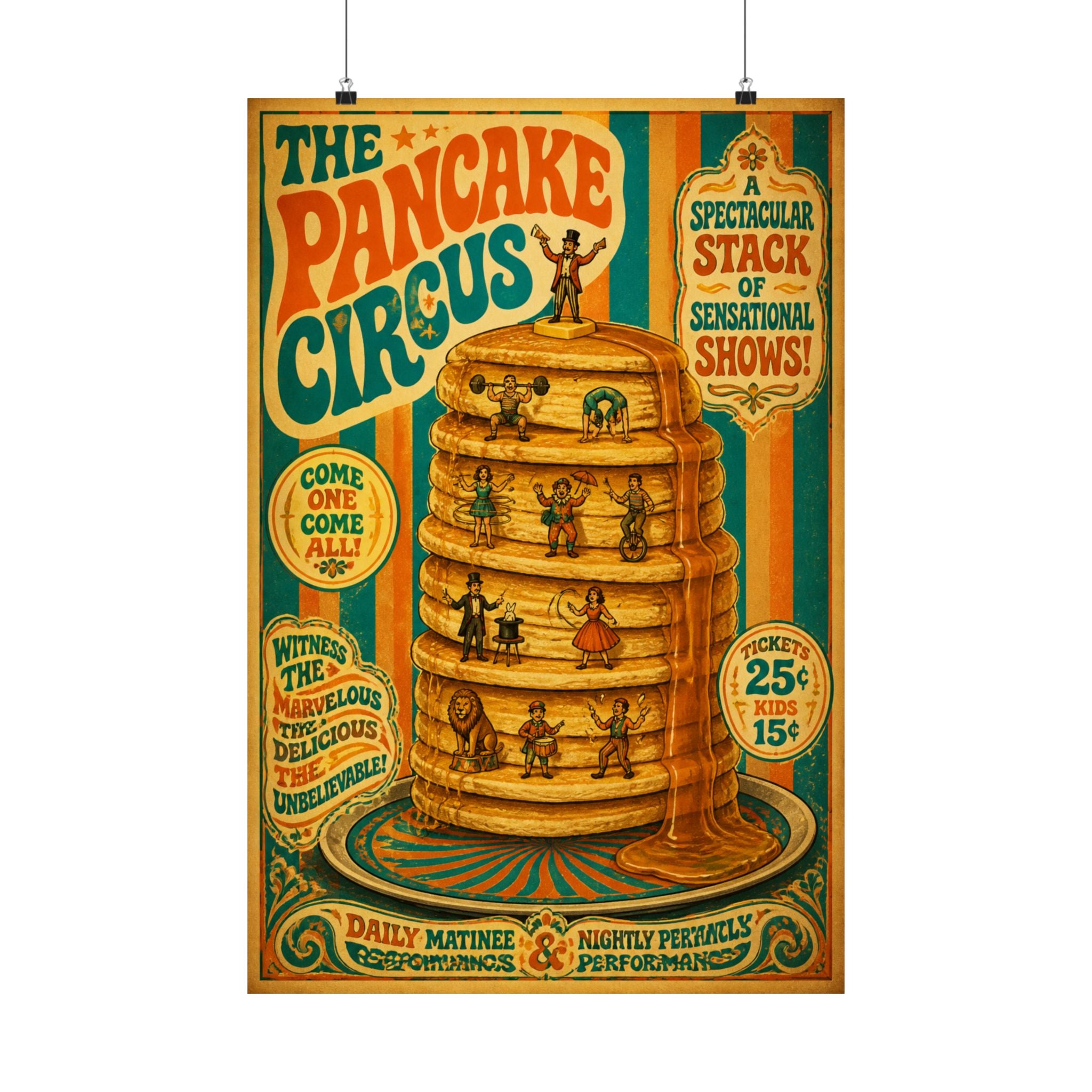 Pancake Stack Platform Wall Art Poster 18×24 Psychedelic Cafe Decor Maximalist Print