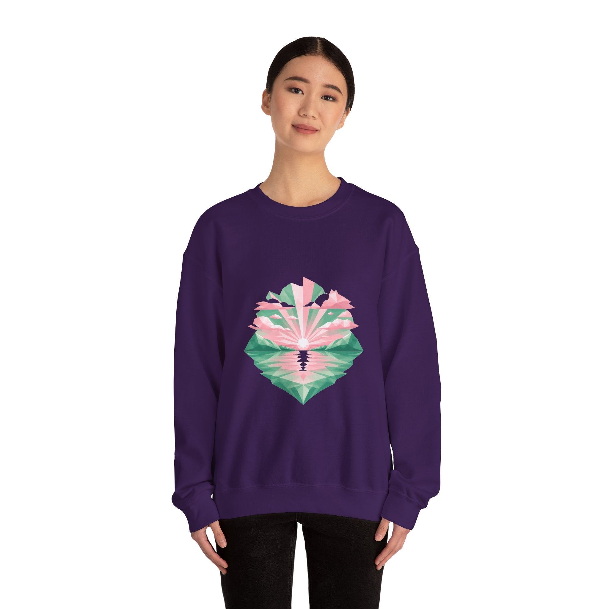 Matching Couple Sweatshirt - Sunrise & Sunset Matching Couple Crewneck Sweatshirt Geometric Art His Hers Couple Gift - Design A