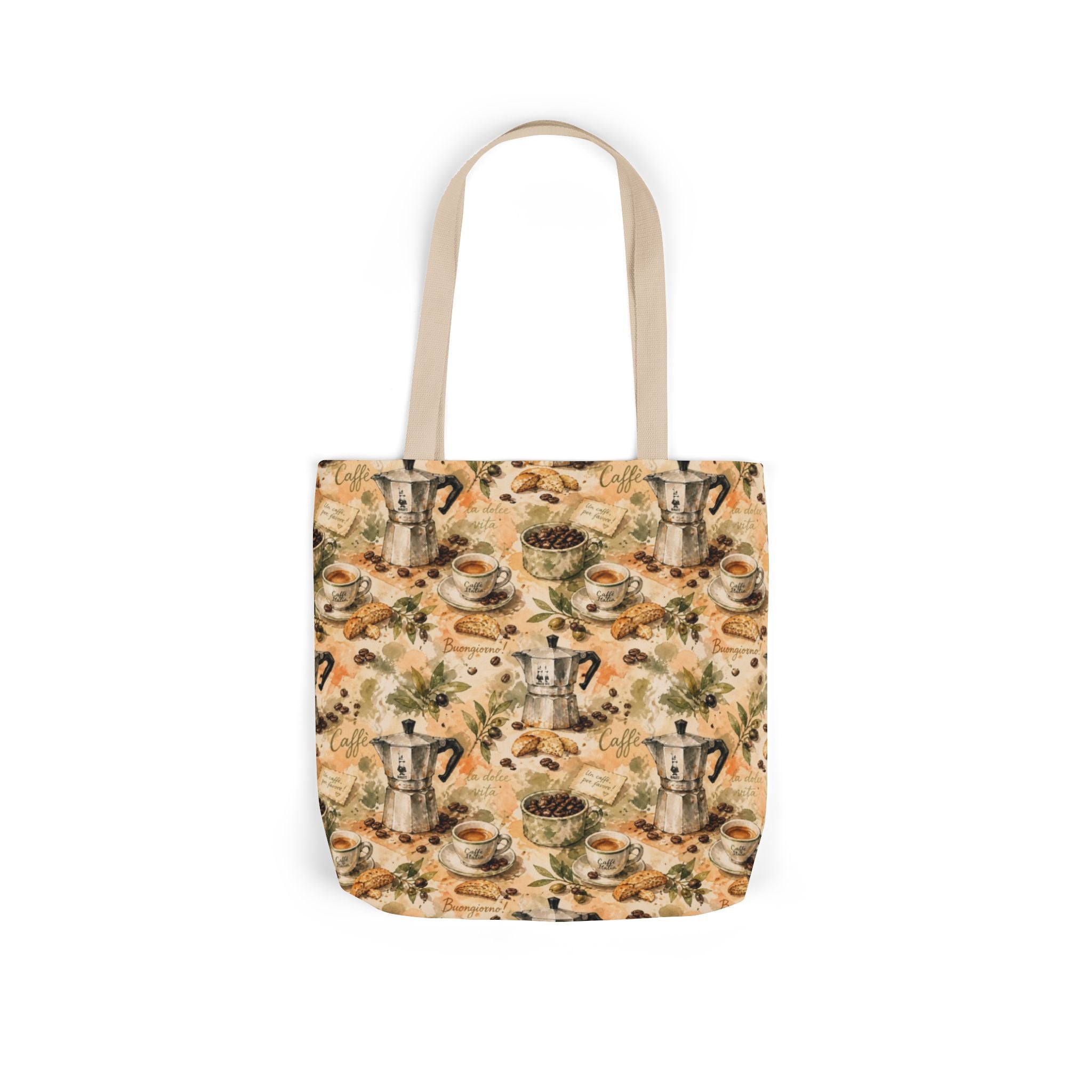 Espresso Moka Pot Canvas Tote Bag Mediterranean Kitchen Watercolor Splash Design Italian Cottagecore Gift