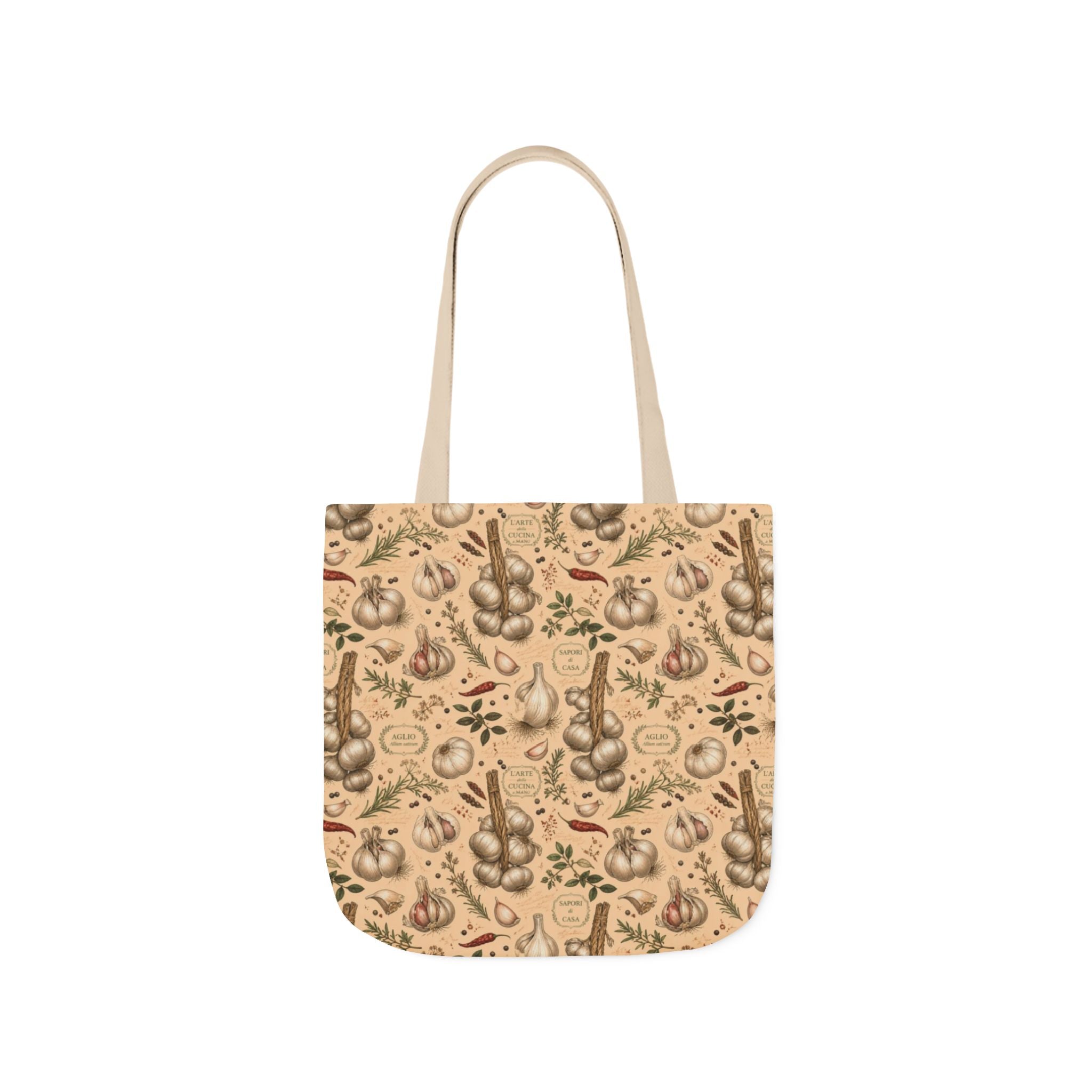 Garlic Bulbs & Cloves Canvas Tote Bag Mediterranean Kitchen Botanical Design Italian Cottagecore Gift