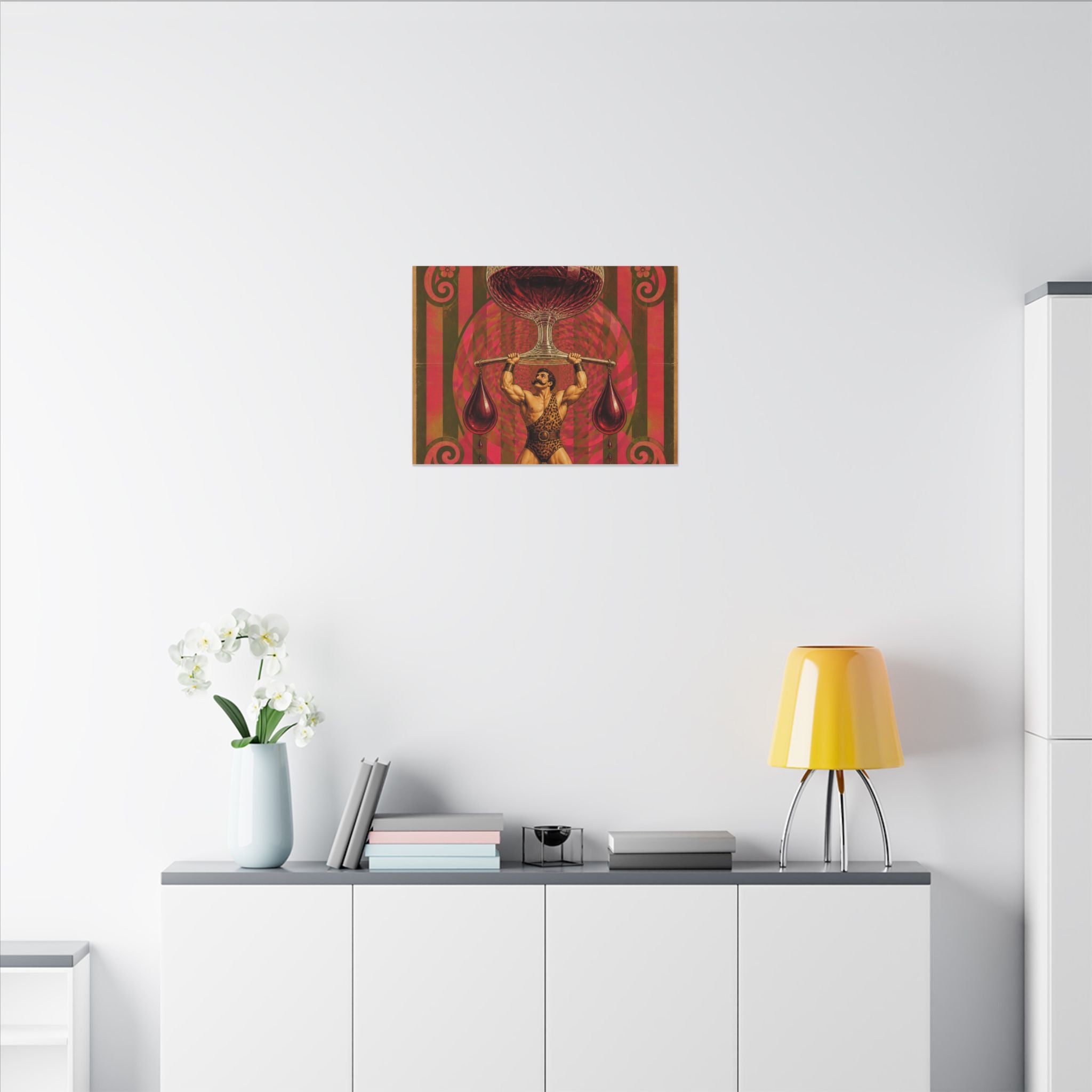 Wine Glass Strongman Wall Art Canvas 24×36 Psychedelic Dining Room Decor Maximalist Print