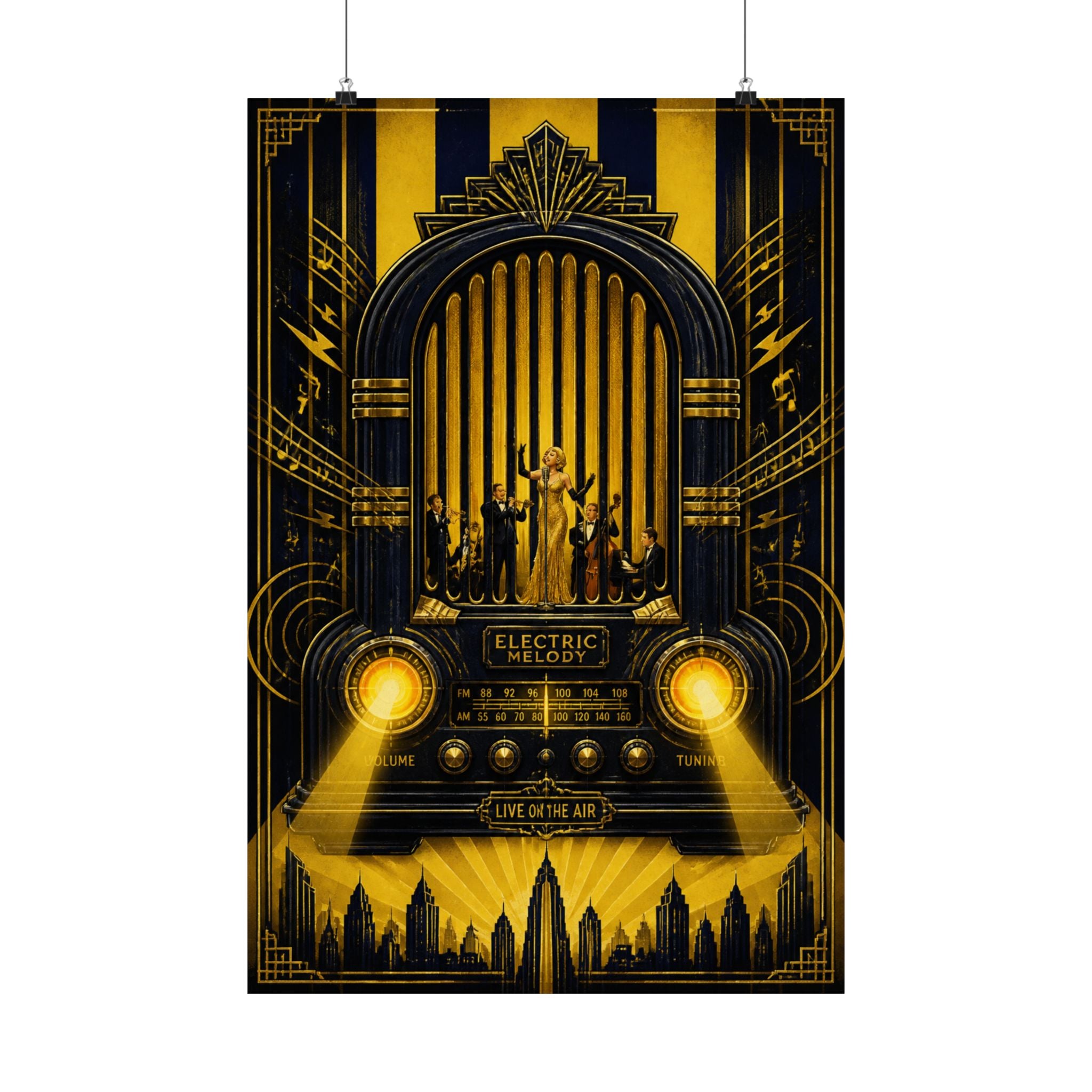 Vintage Radio Stage Wall Art Poster 18×24 Art Deco Entryway Decor Maximalist Print