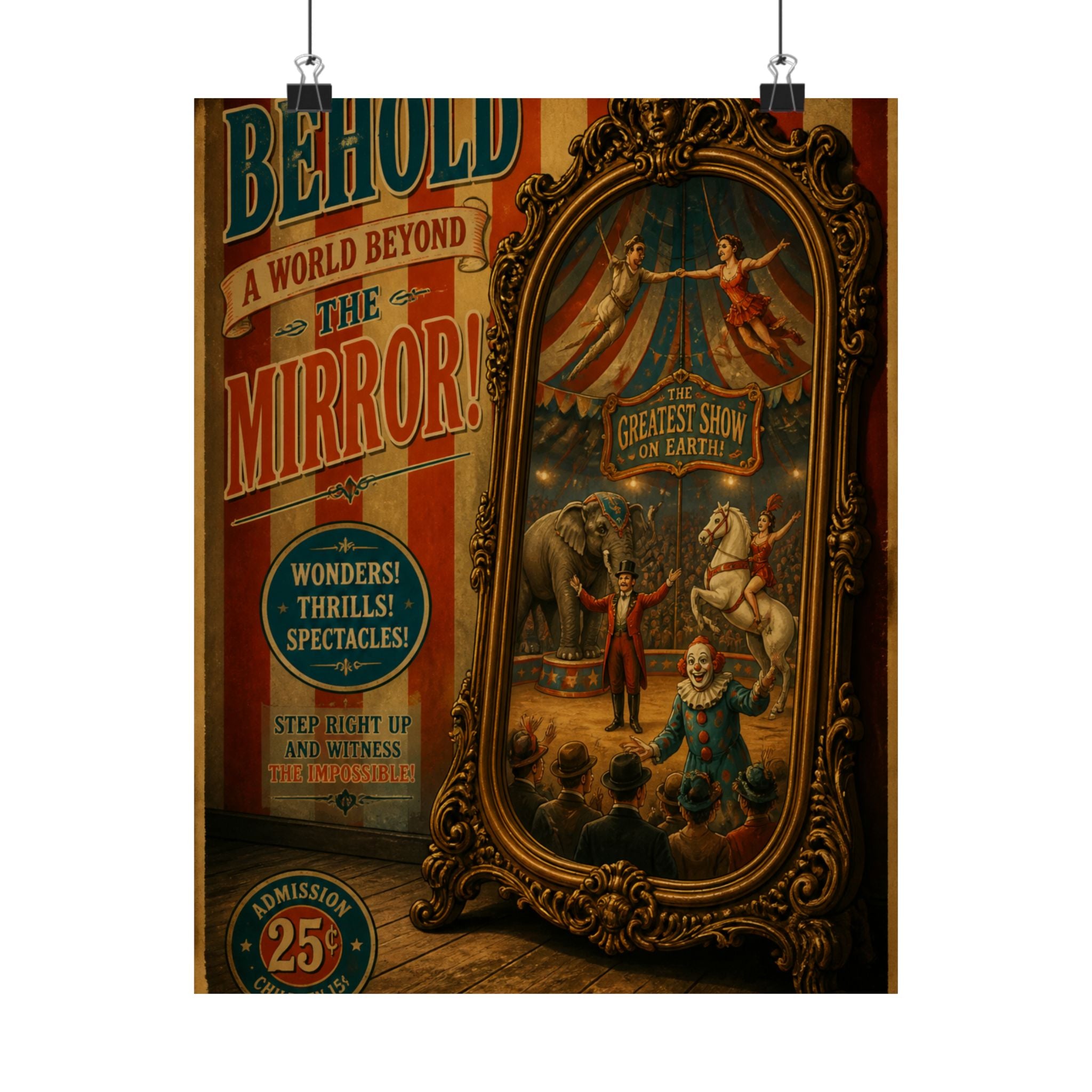 Vintage Mirror Circus Wall Art Poster 18×24 Vintage Circus Kitchen Decor Maximalist Print