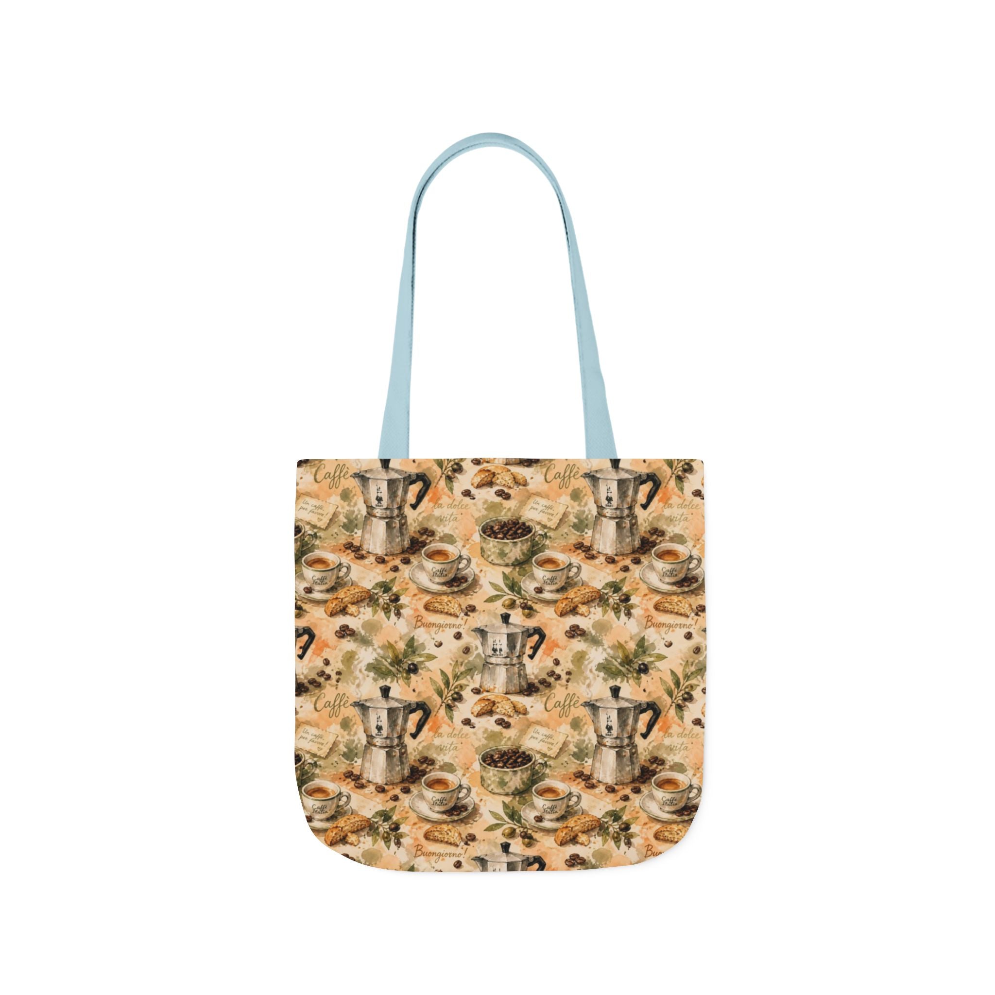Espresso Moka Pot Canvas Tote Bag Mediterranean Kitchen Watercolor Splash Design Italian Cottagecore Gift
