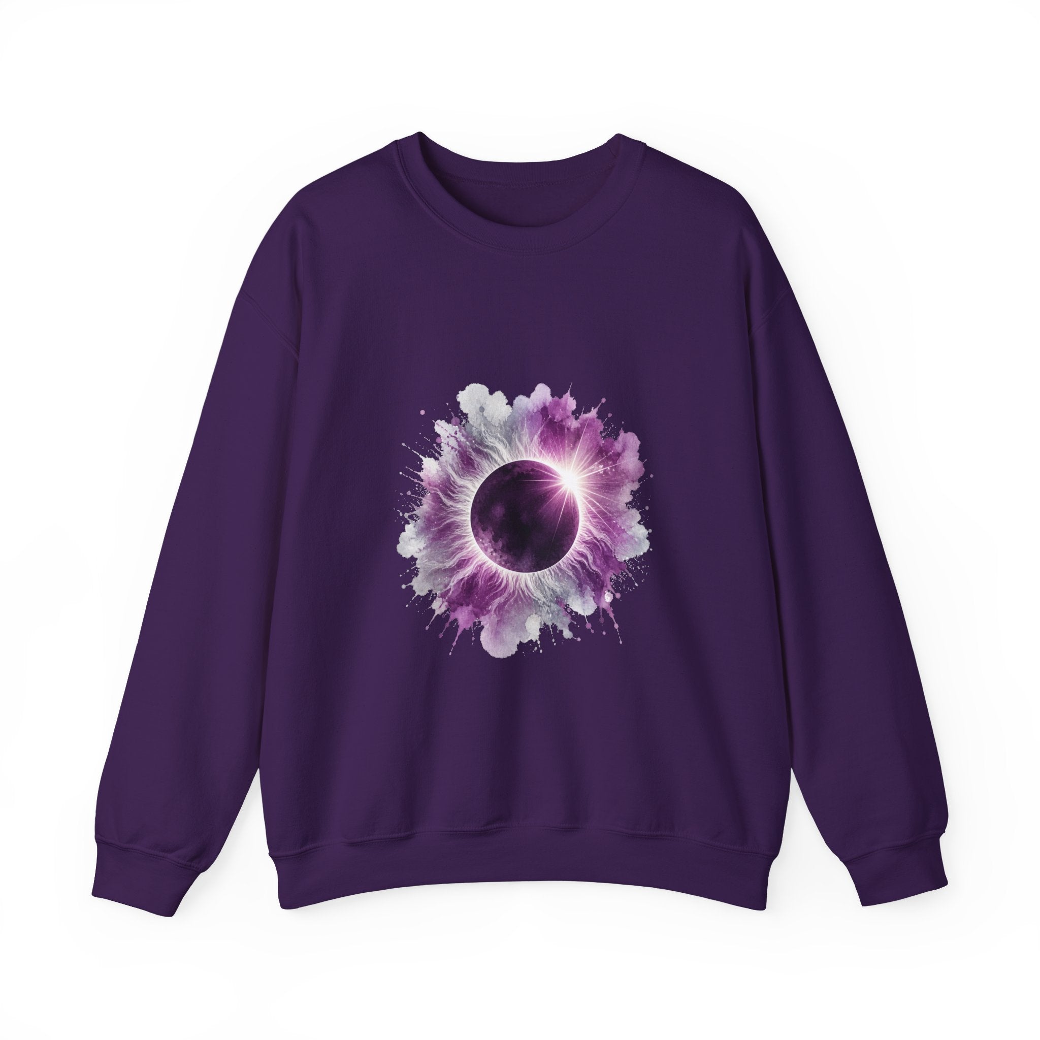 Matching Couple Sweatshirt - Solar & Lunar Eclipse Matching Couple Premium Fleece Sweatshirt Watercolor Art His Hers Birthday Gift - Design A