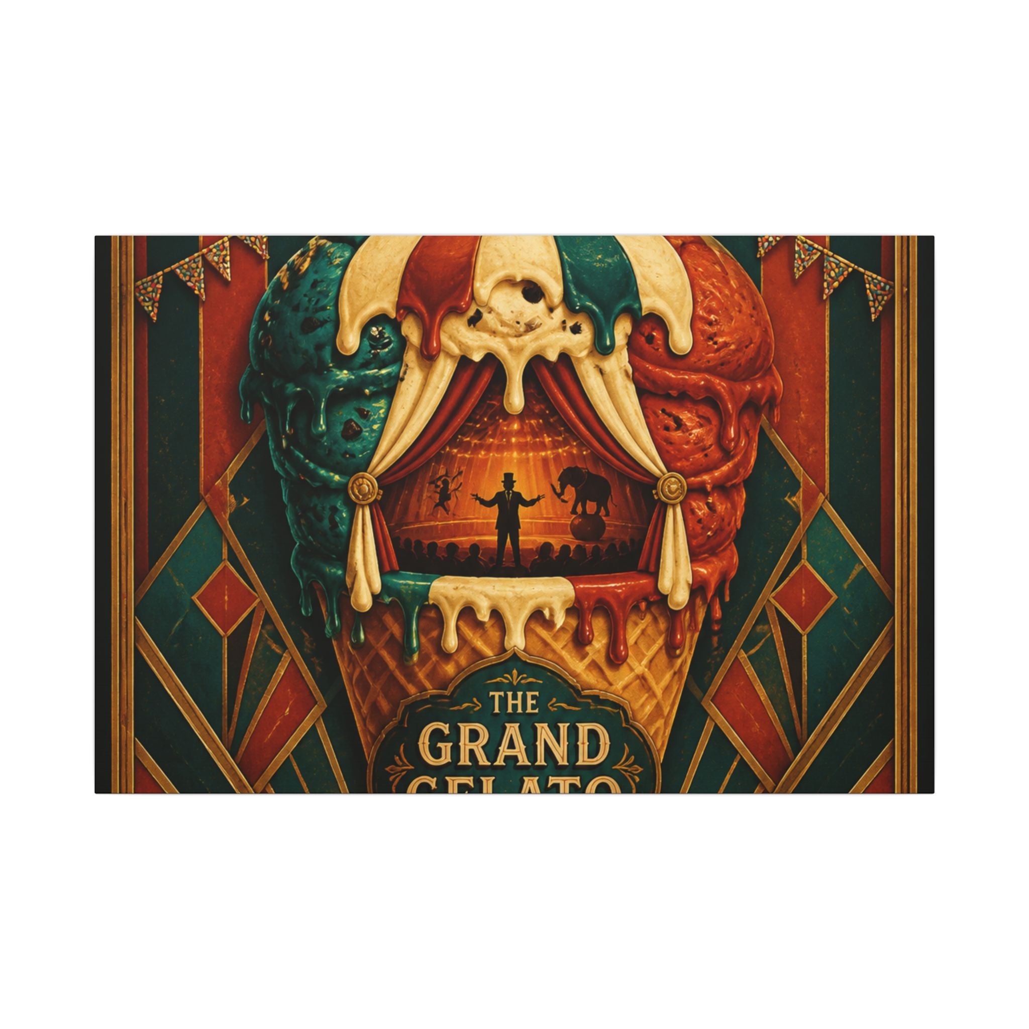 Ice Cream Cone Circus Tent Wall Art Canvas 16×20 Art Deco Entryway Decor Maximalist Print