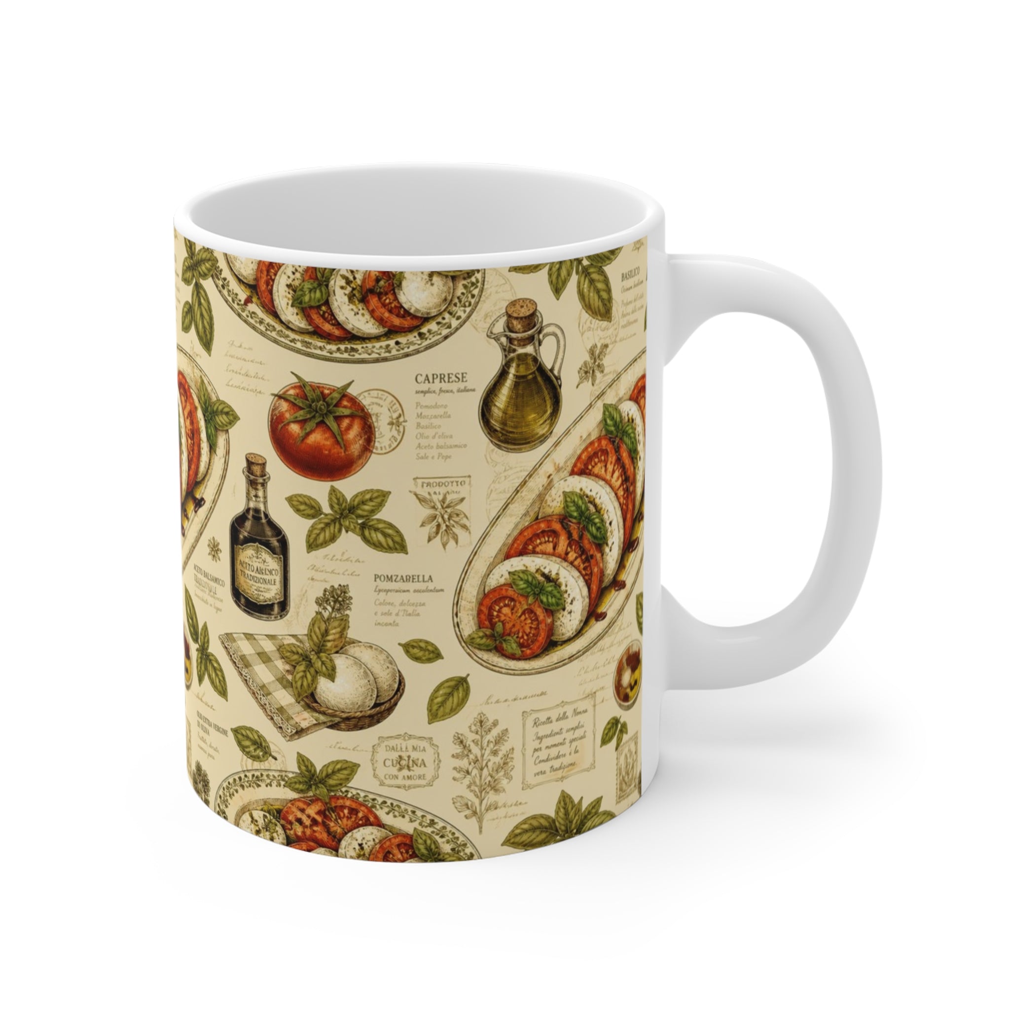 Caprese Arrangement 11oz Ceramic Mug Mediterranean Kitchen Botanical Design Italian Cottagecore Gift
