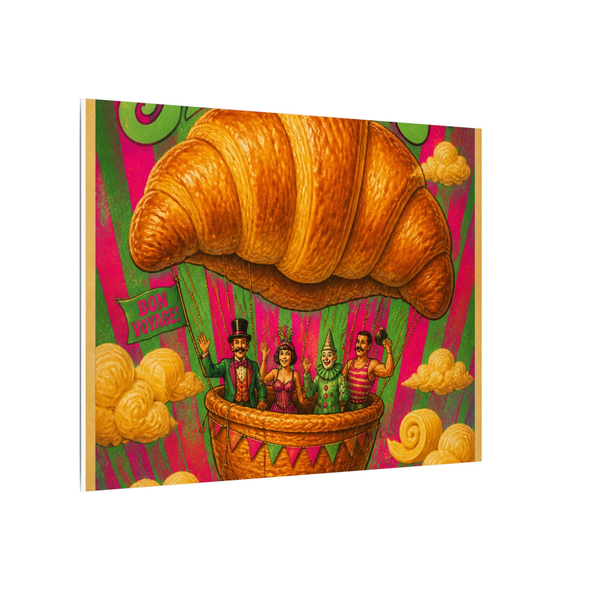 Croissant Hot Air Balloon Wall Art Canvas 16×20 Psychedelic Cafe Decor Maximalist Print